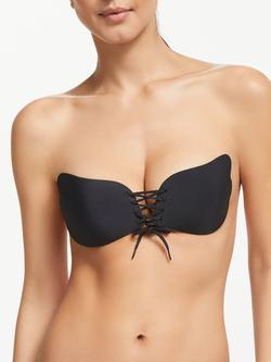 John Lewis Lace Up Stick-On Bra, Black