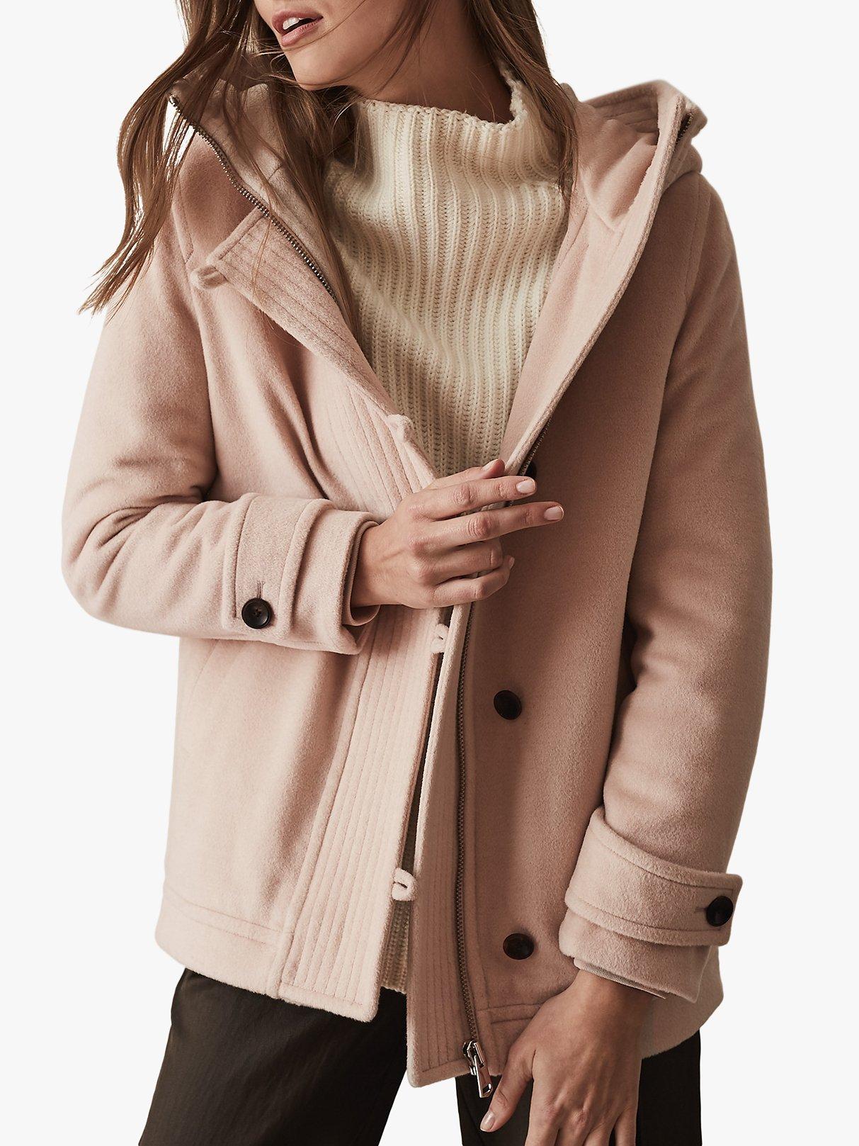 Reiss Marlowe Short Hooded Wool Coat Blush Pink