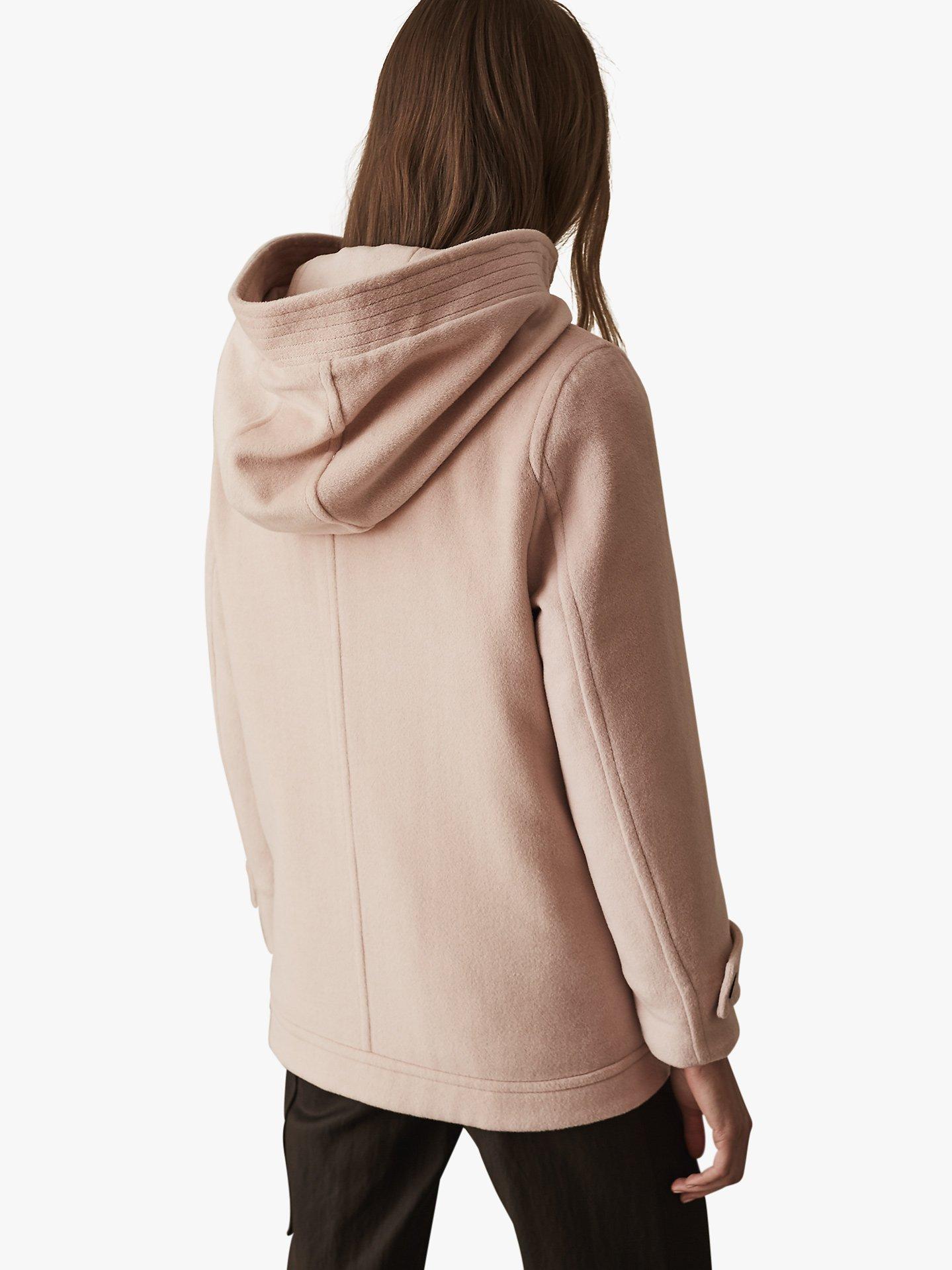 Reiss Marlowe Short Hooded Wool Coat Blush Pink
