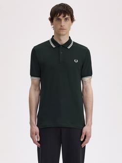 Fred Perry Twin Tipped Regular Fit Polo Shirt, Night Green/Snow White
