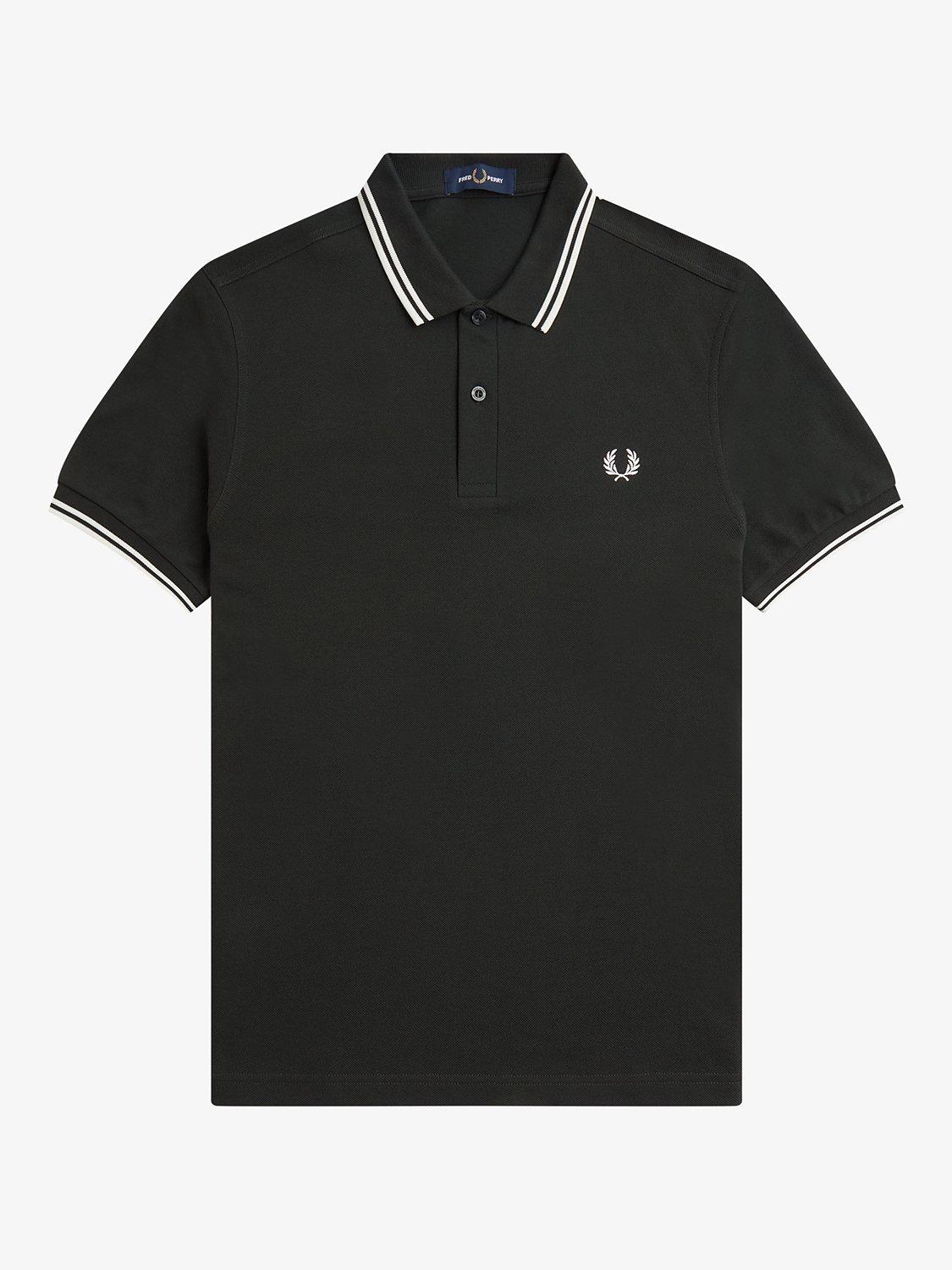 Product image 2 of 3, which shows Fred Perry Twin Tipped Regular Fit Polo Shirt, Night Green/Snow White, S