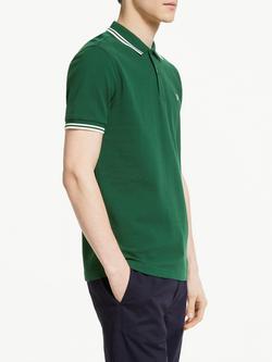 Fred Perry Twin Tipped Regular Fit Polo Shirt, Night Green/Snow White