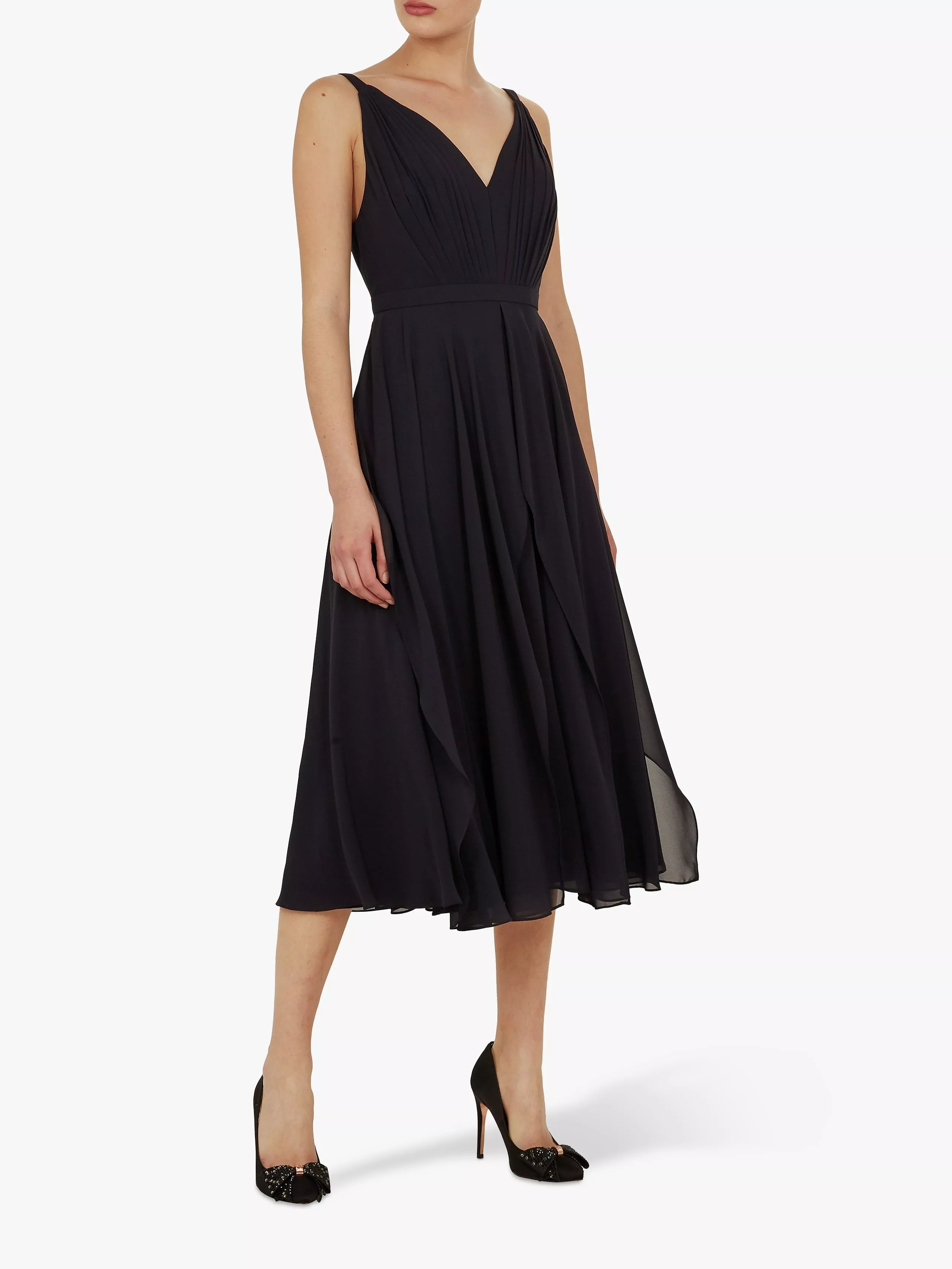 Ted Baker Celeyst V Neck Georgette Midi Dress Blue Navy