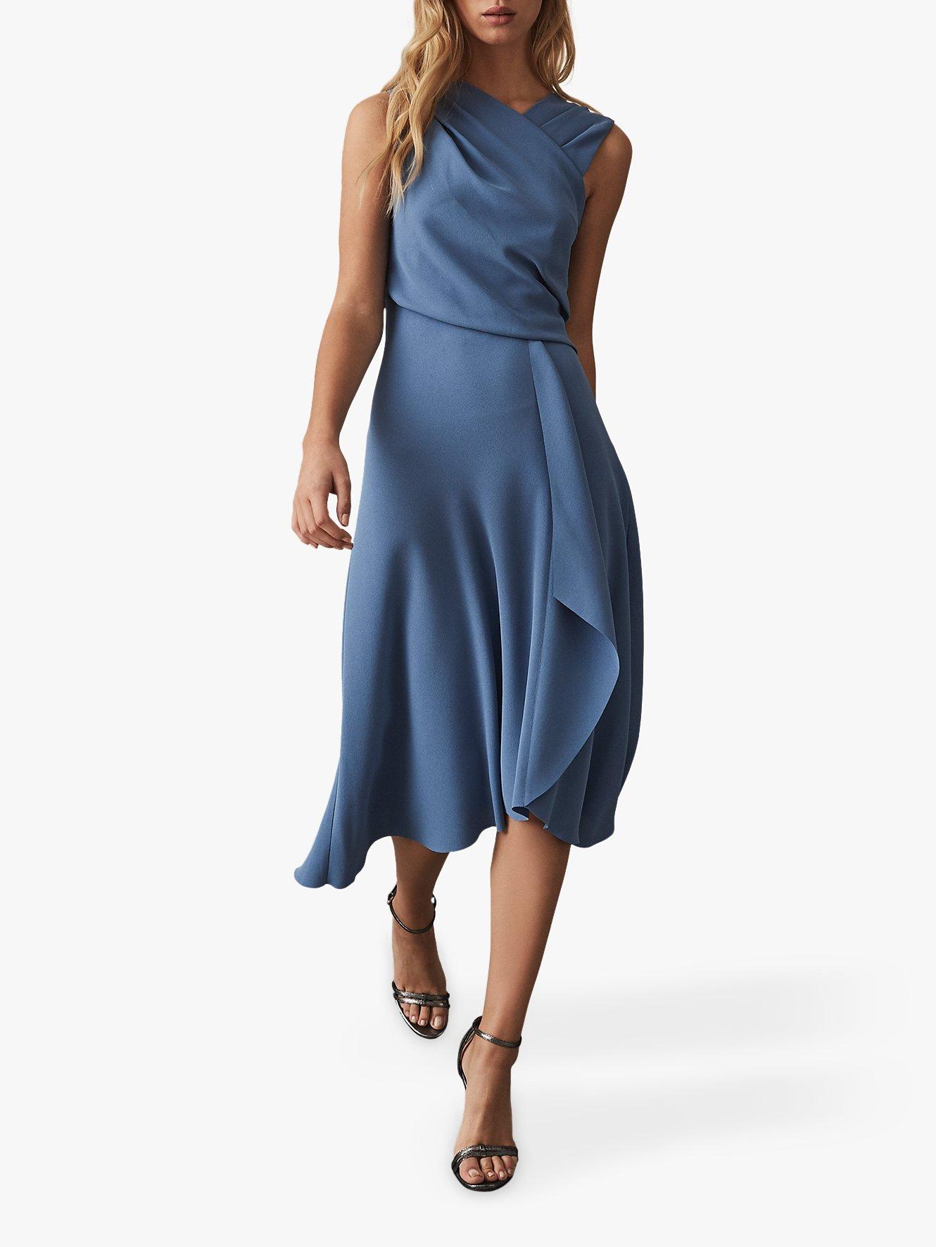 Reiss Marling Wrap Front Midi Dress Mid Blue