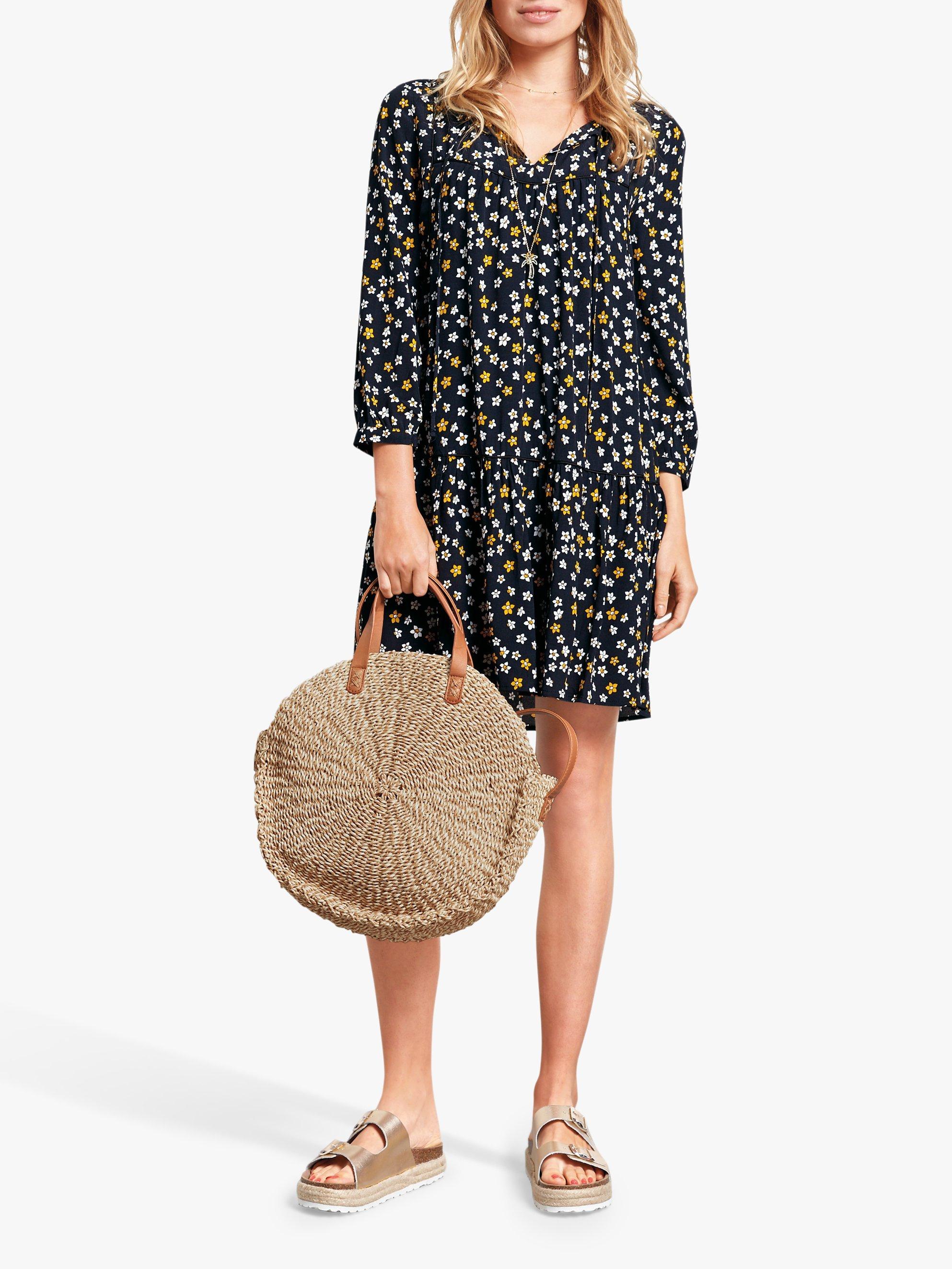 HUSH Lupin Floral Drop Hem Dress, Navy/Multi, 16