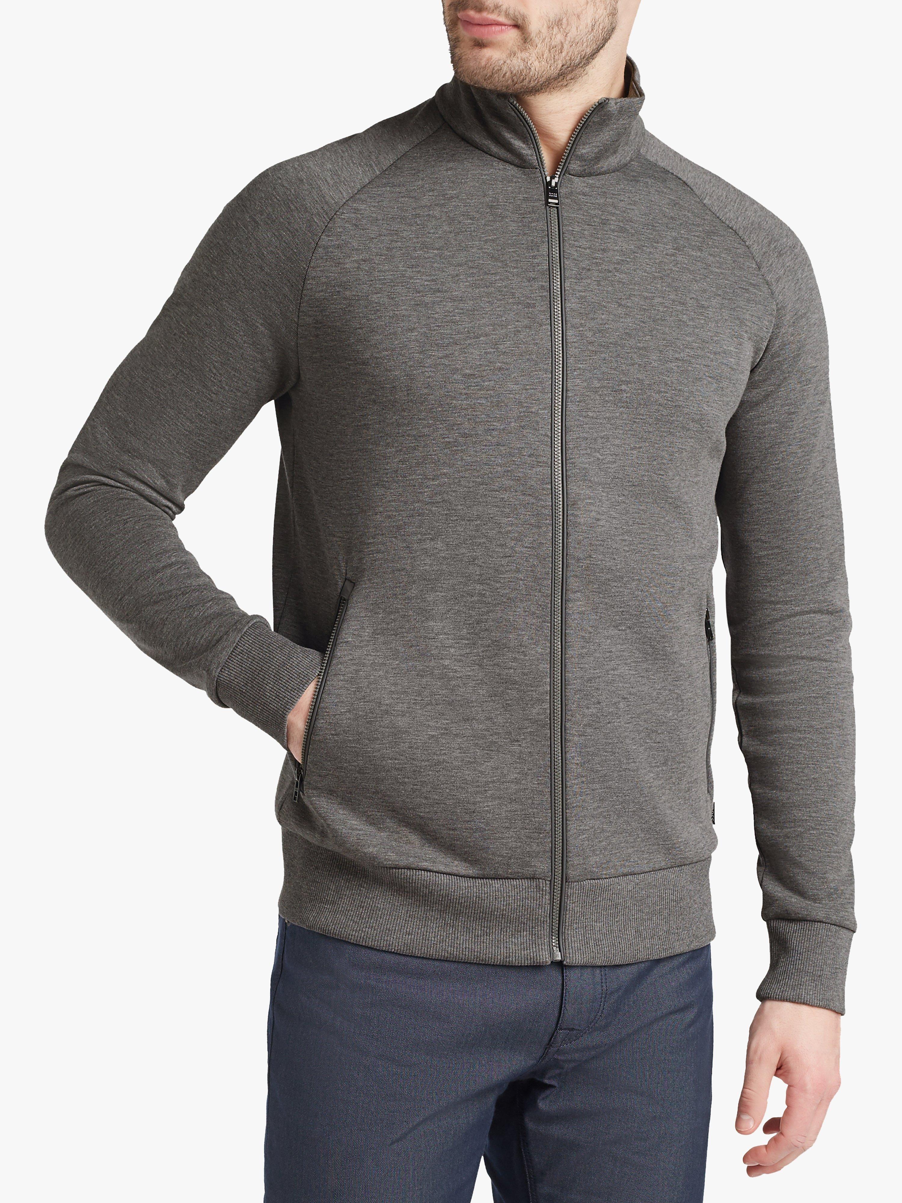 BOSS Shepherd Funnel Neck Zip Through Sweatshirt, Medium Grey, XXL