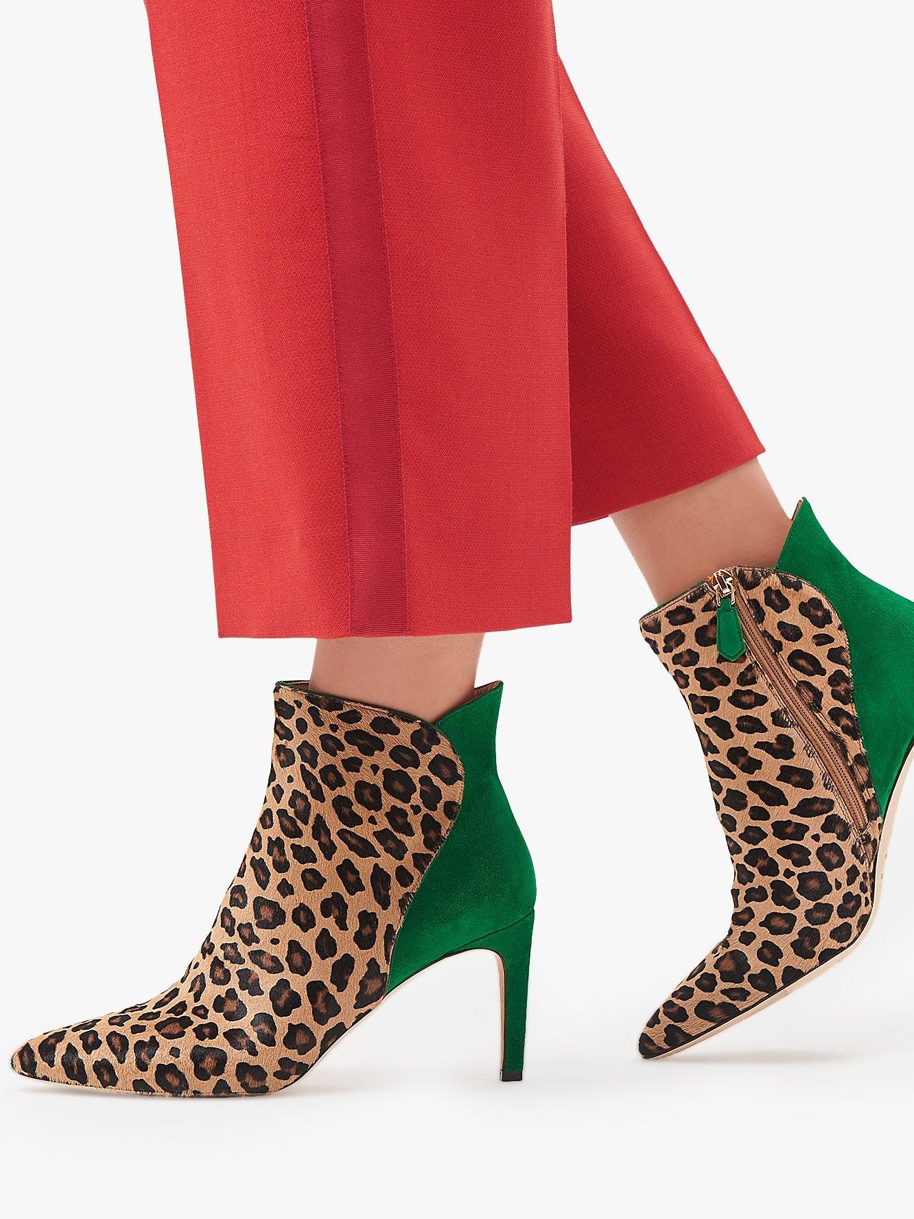 L.K.Bennett Maja Stiletto Heel Ankle Boots Green Leopard Leather