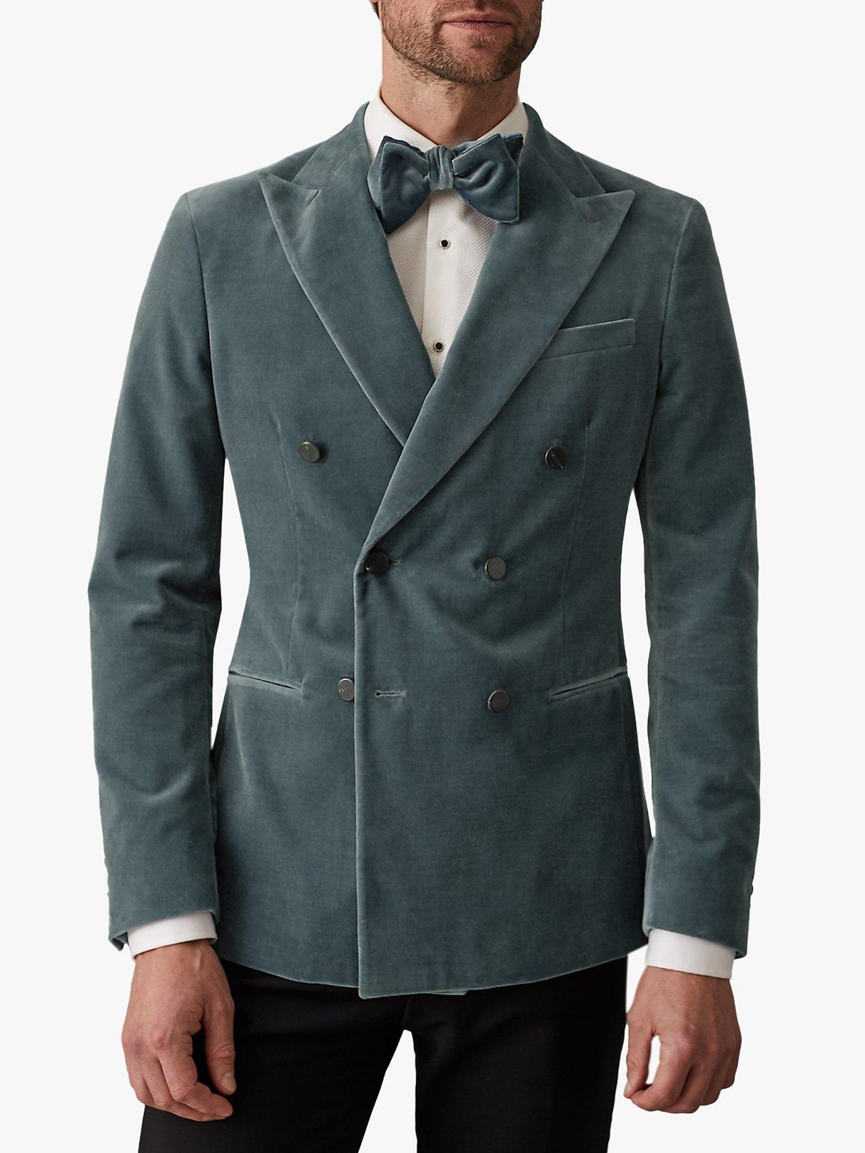 Reiss Studio Velvet Double Breasted Blazer, Teal