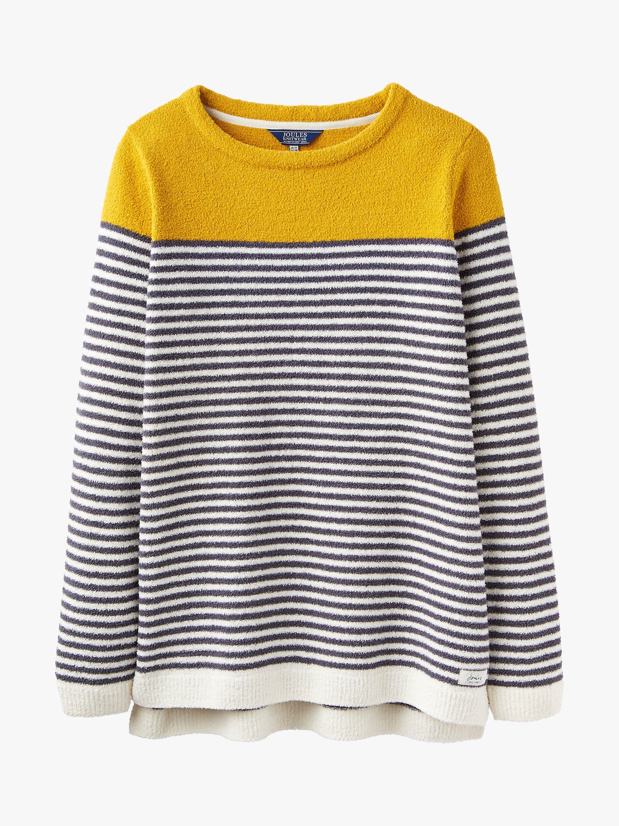 Joules Seaham Chenille Stripe Jumper, Grey/Cream/Gold