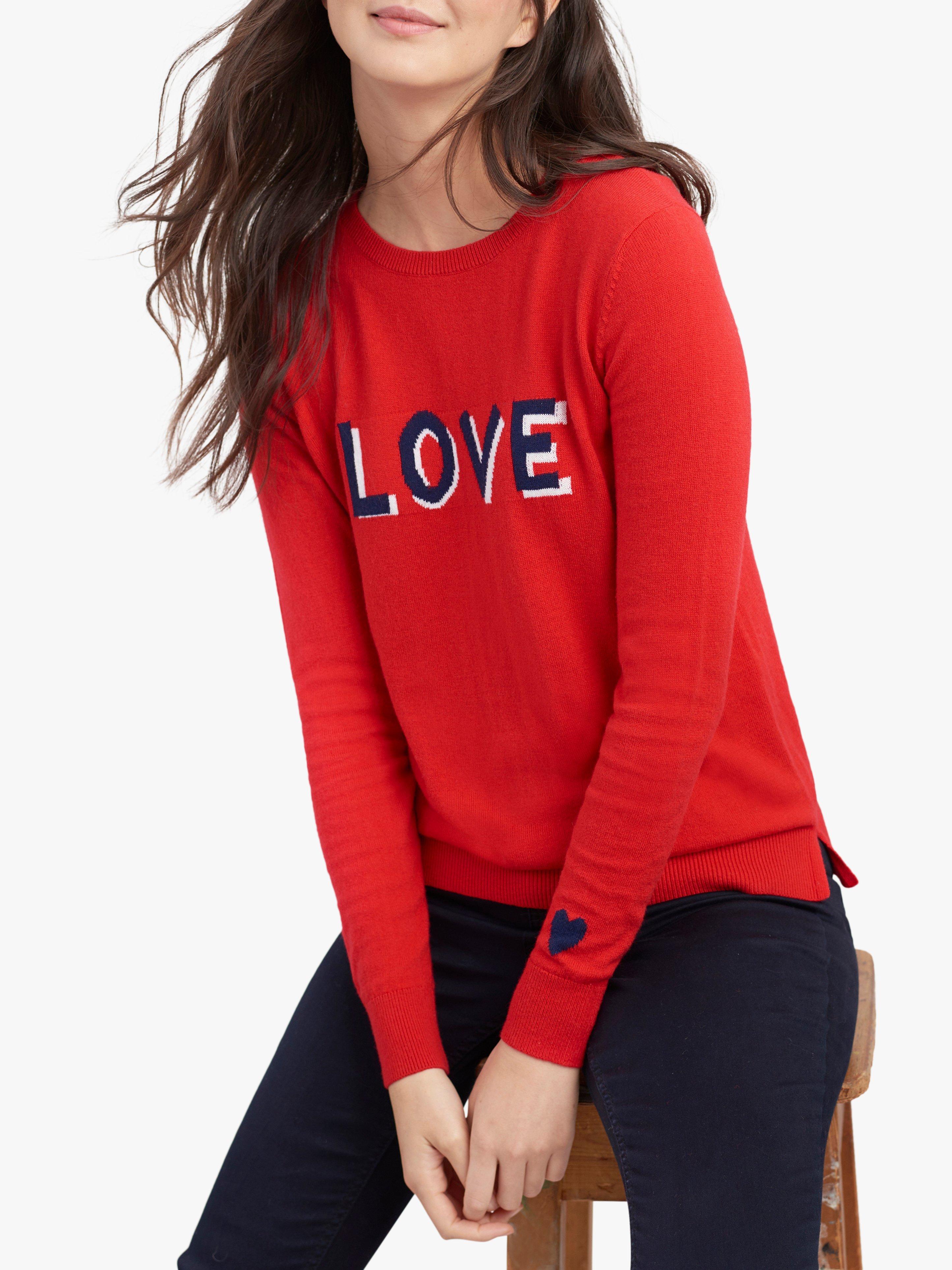 Joules Love Colour Block Crew Neck Jumper, Red