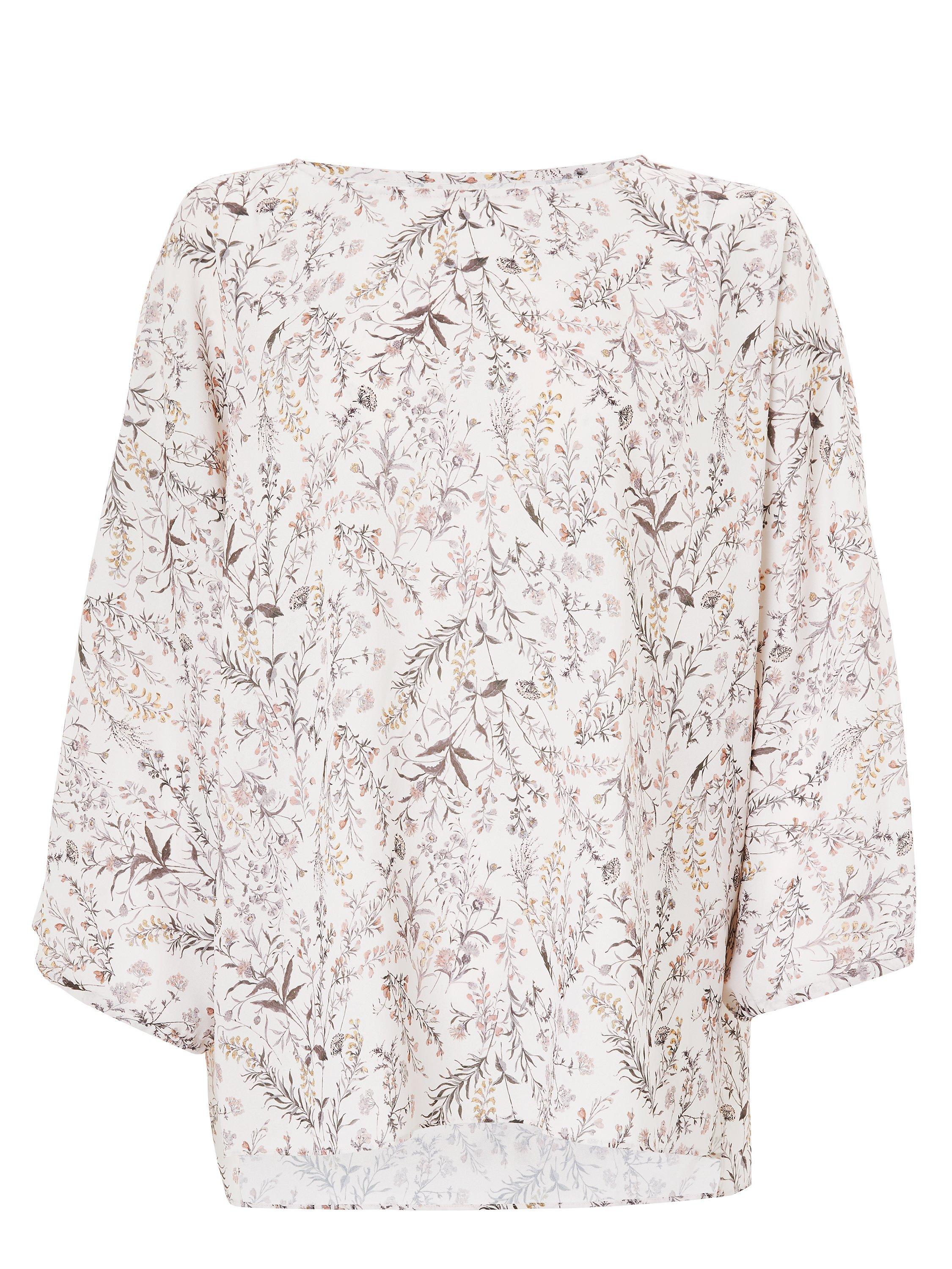 Modern Rarity Archive Print Stem Floral Draw Sleeve Top, Natural