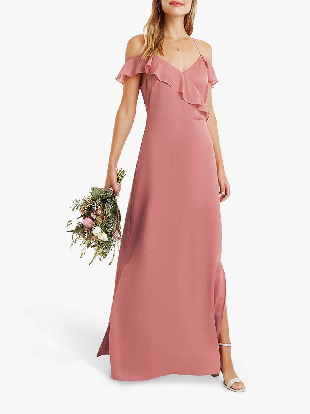Oasis Ruffle Satin Maxi Dress, Pale Pink