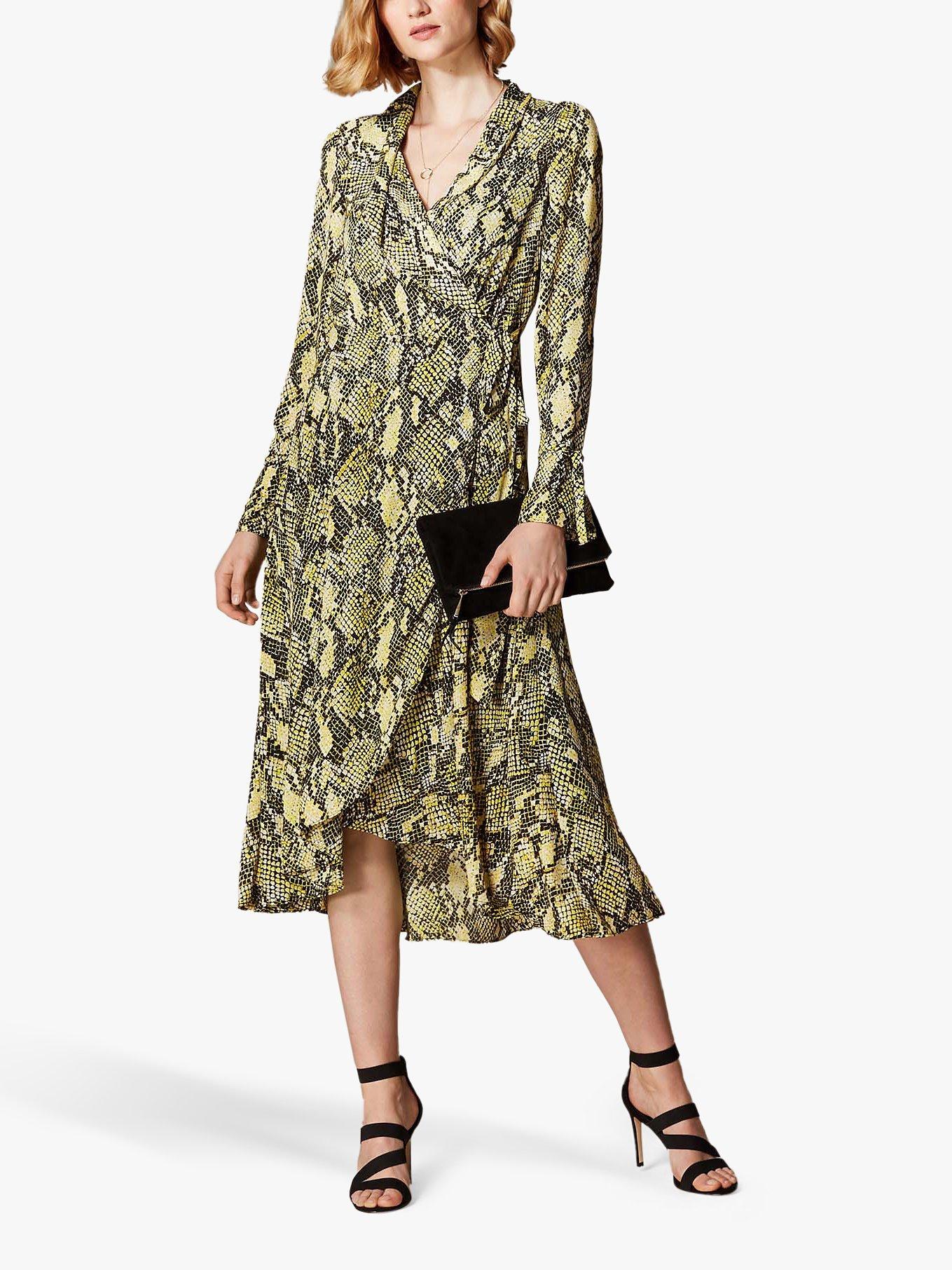 Karen Millen Snake Print Wrap Dress Yellow Multi