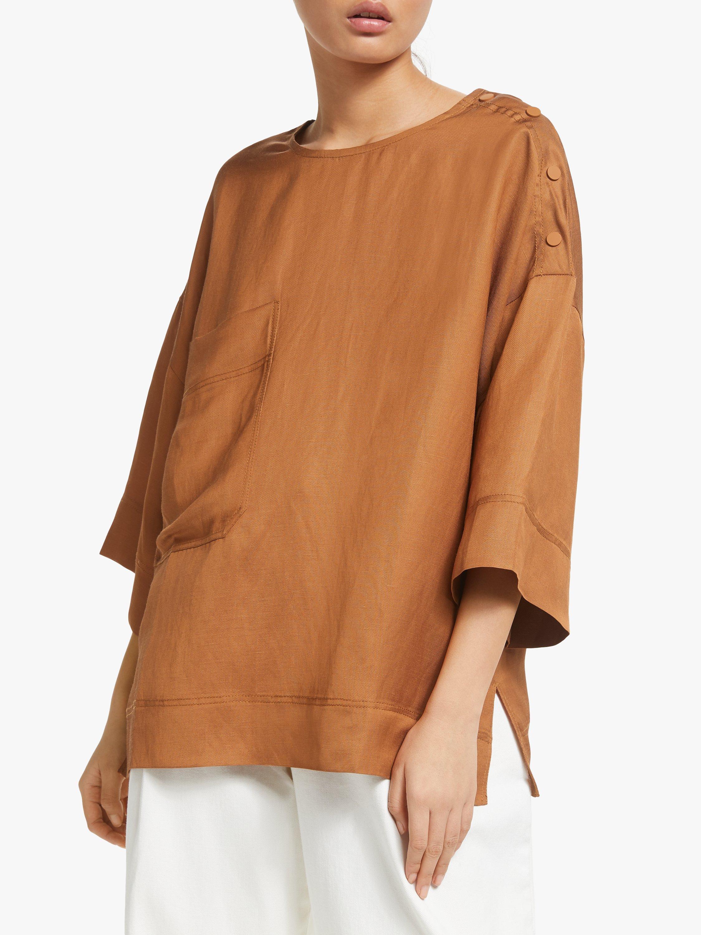 Kin Pocket Shell Linen Top, Orange