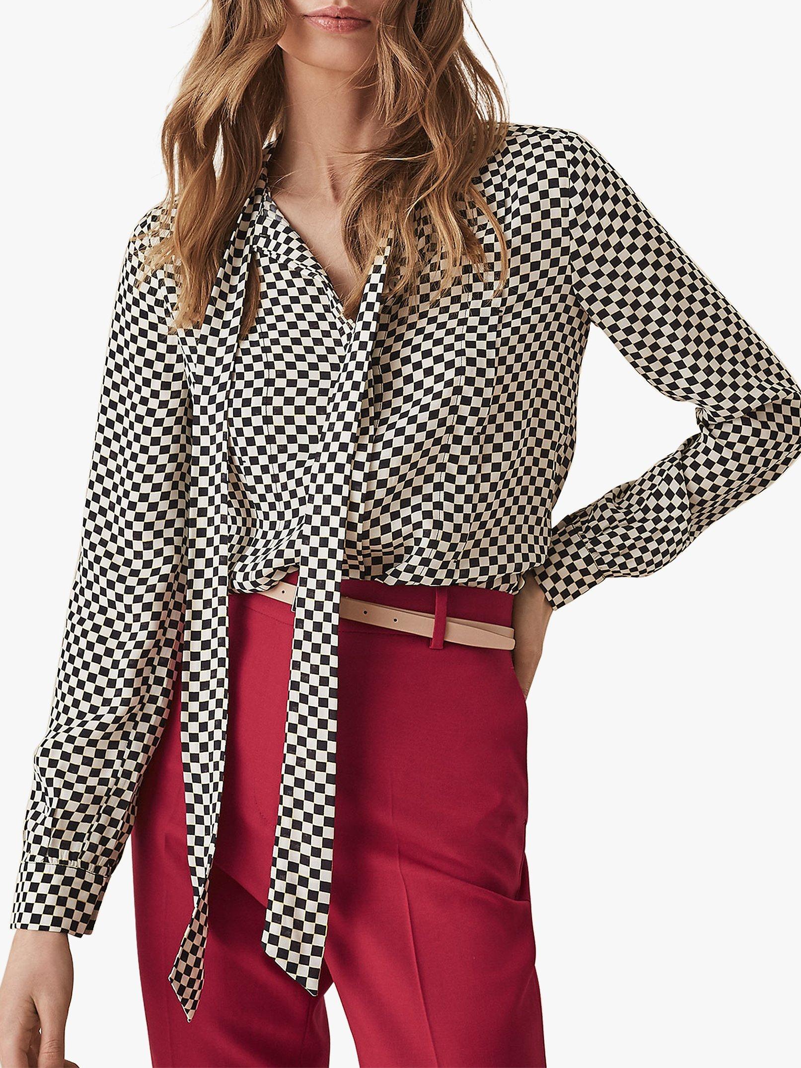 Reiss Caylee Check Printed Blouse, Black/White