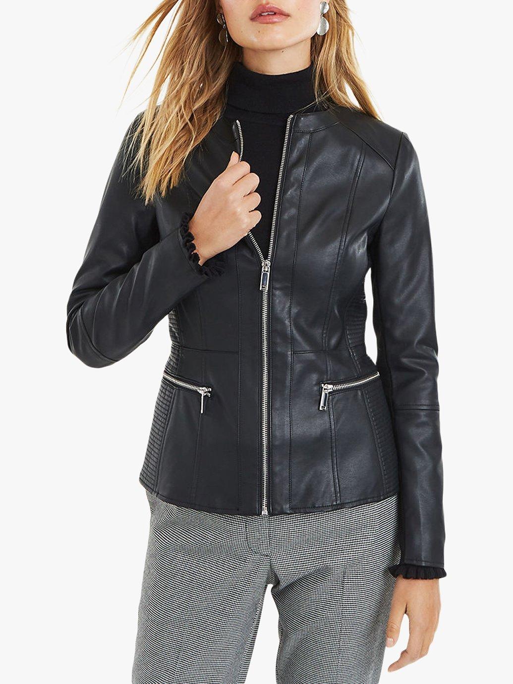 Collarless faux leather jacket best sale