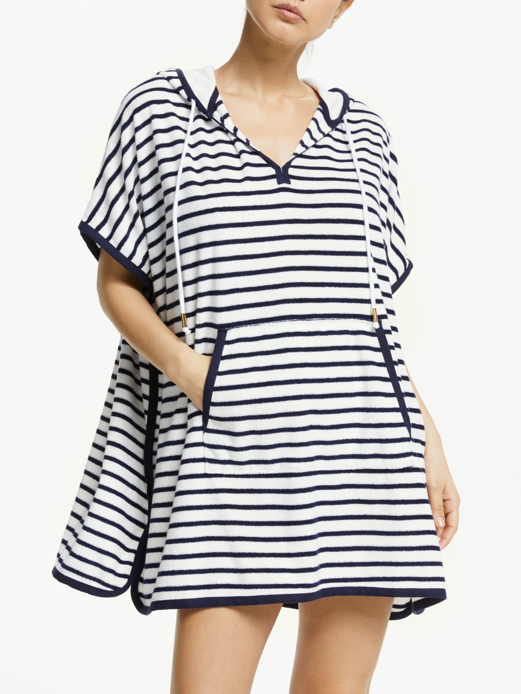 John Lewis Partners Towelling Hooded Oversized Beach Cover Up White Navy