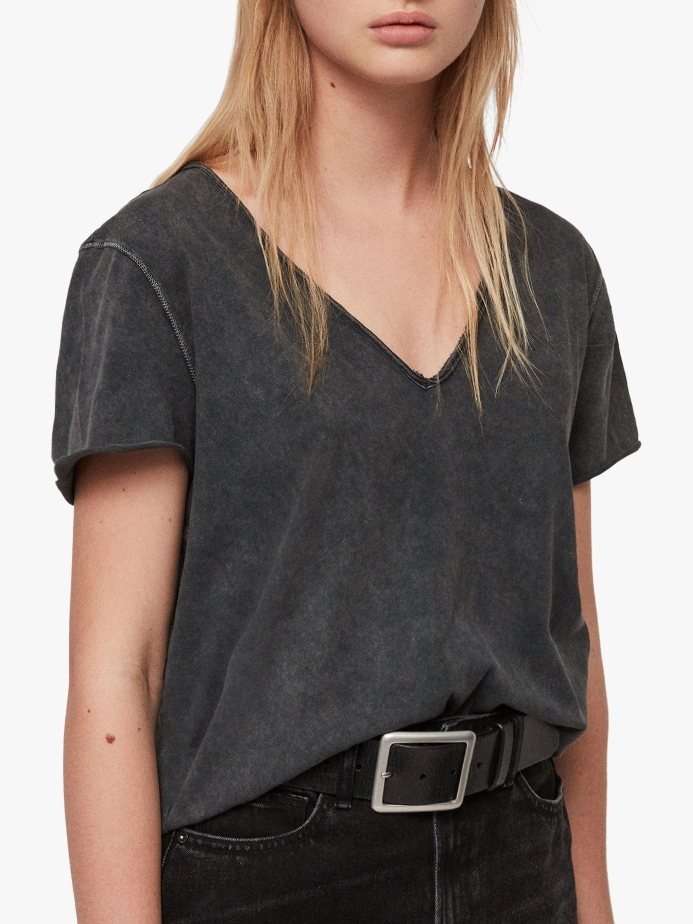 AllSaints Emelyn Budan Cotton T-Shirt, Acid Washed Black