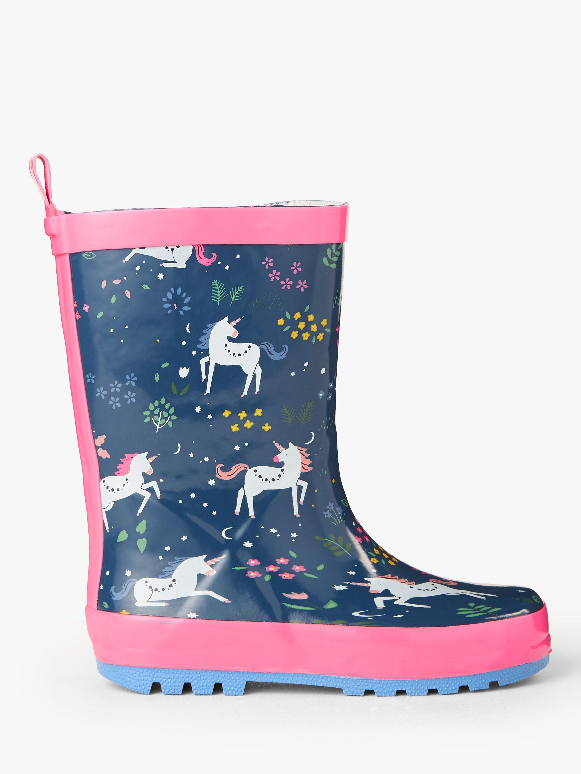 John Lewis Partners Kids Unicorn Wellington Boots Navy Pink