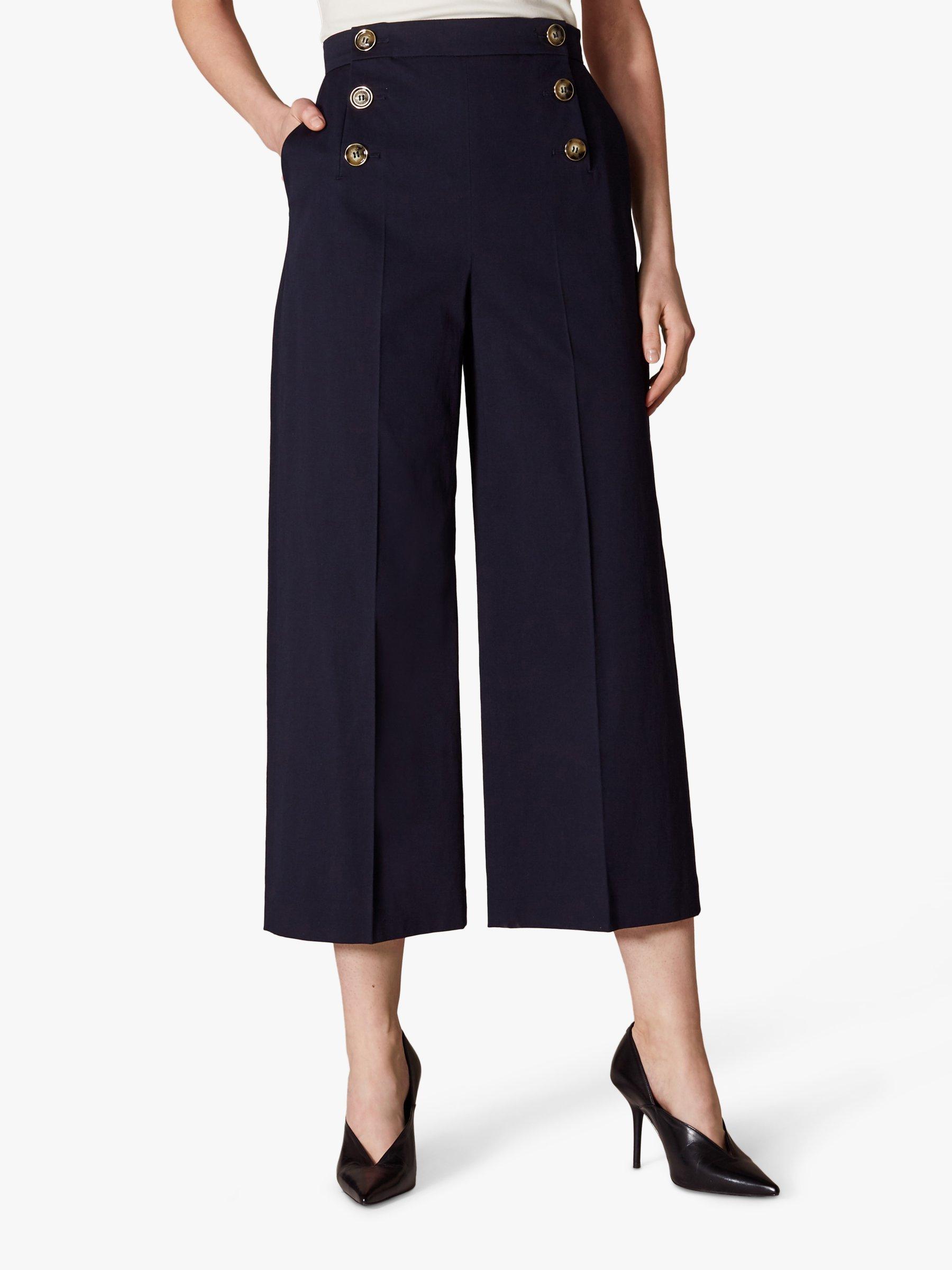 Karen Millen Button Waist Culottes, Navy