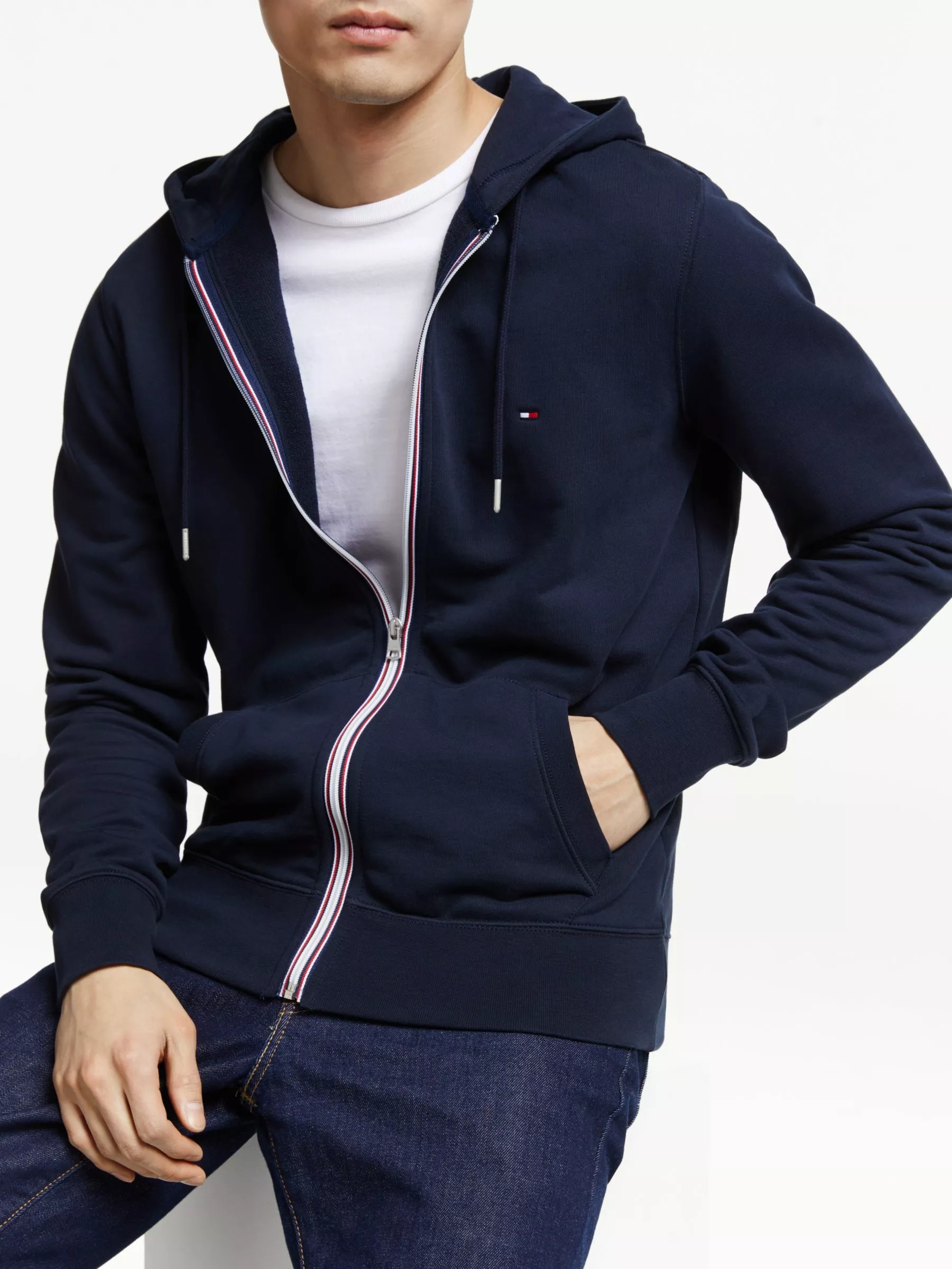 Tommy Hilfiger Signature Tape Zip Hoodie Sky Captain