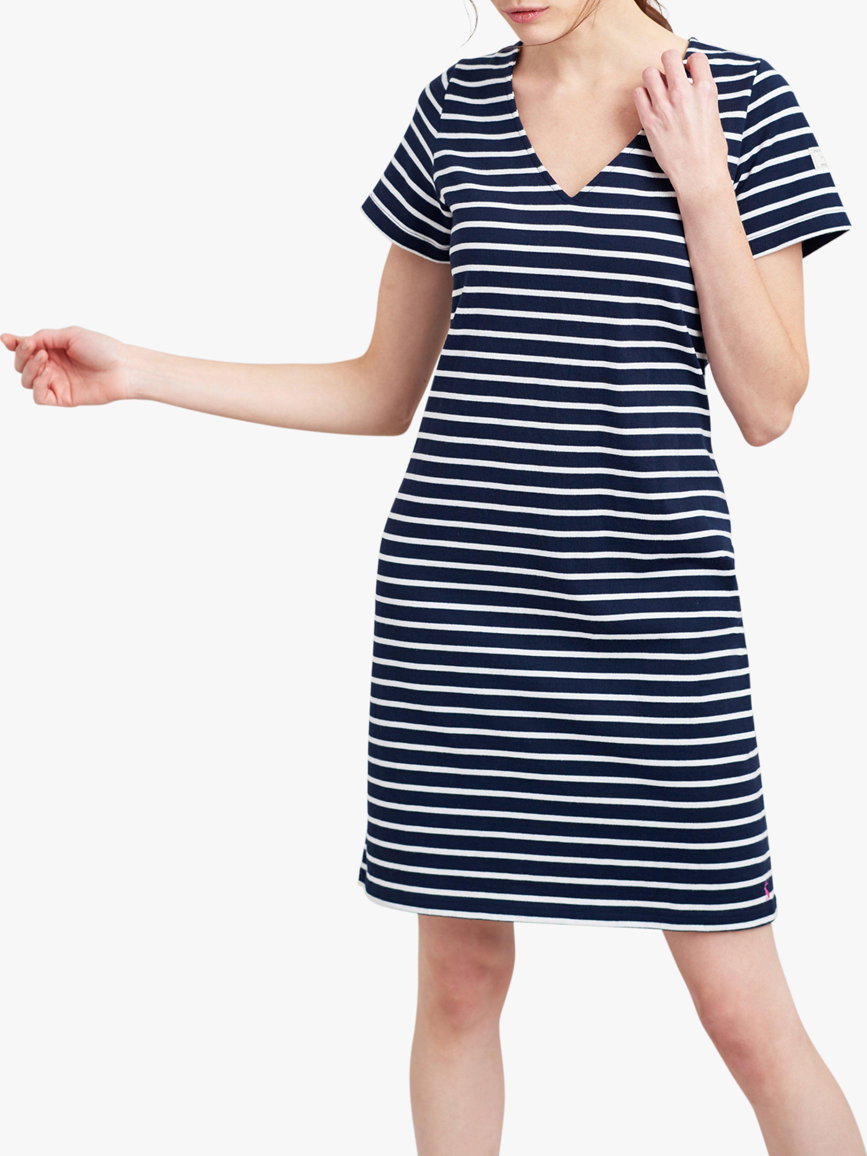 Joules Riviera V-Neck Stripe T-Shirt Dress, Navy/Cream