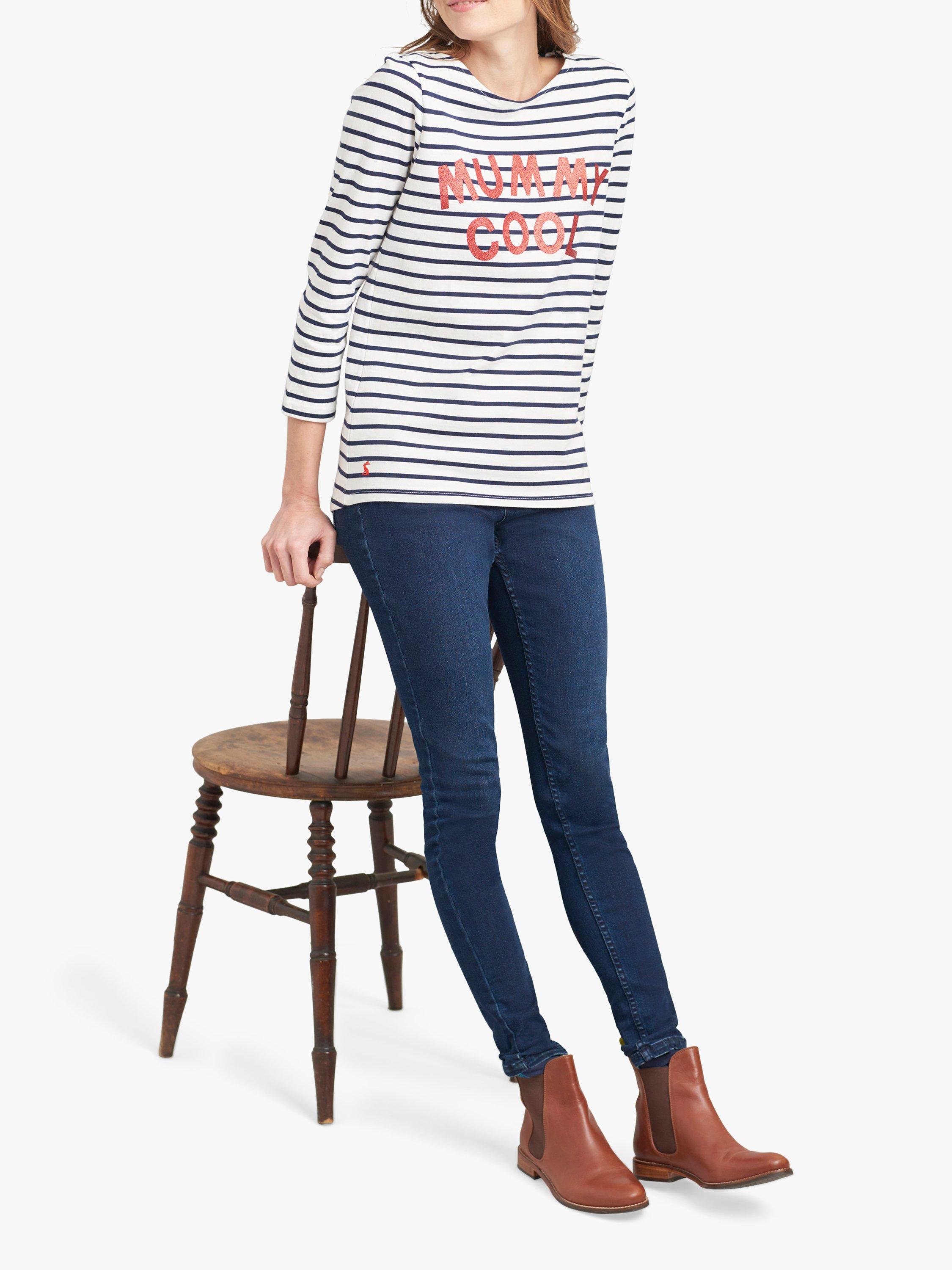 Joules Harbour Mummy Cool Slogan Stripe Top, Cream/Navy