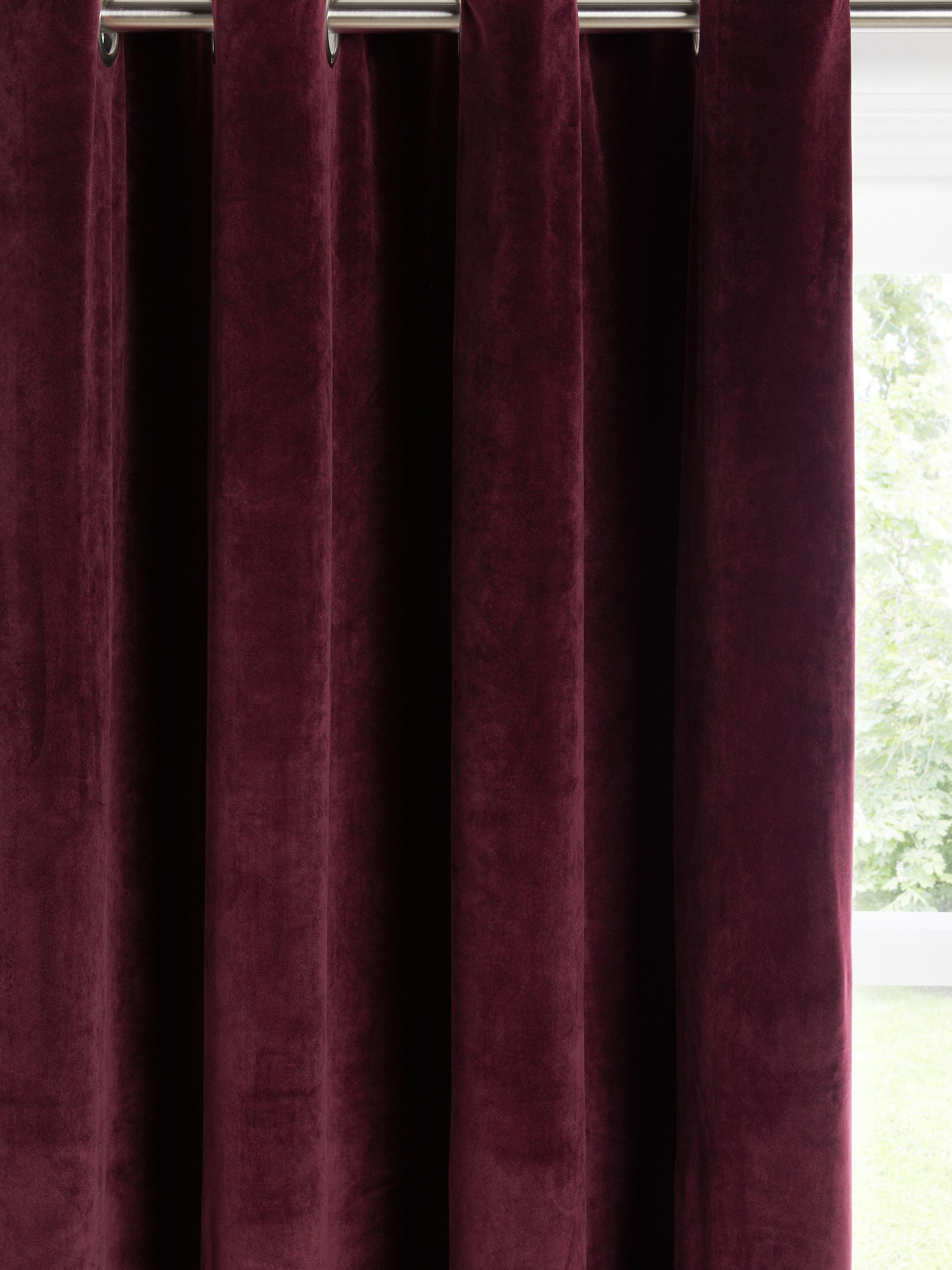 John Lewis & Partners Lustre Velvet Pair Lined Eyelet Curtains, Plum, W228 x Drop 137cm