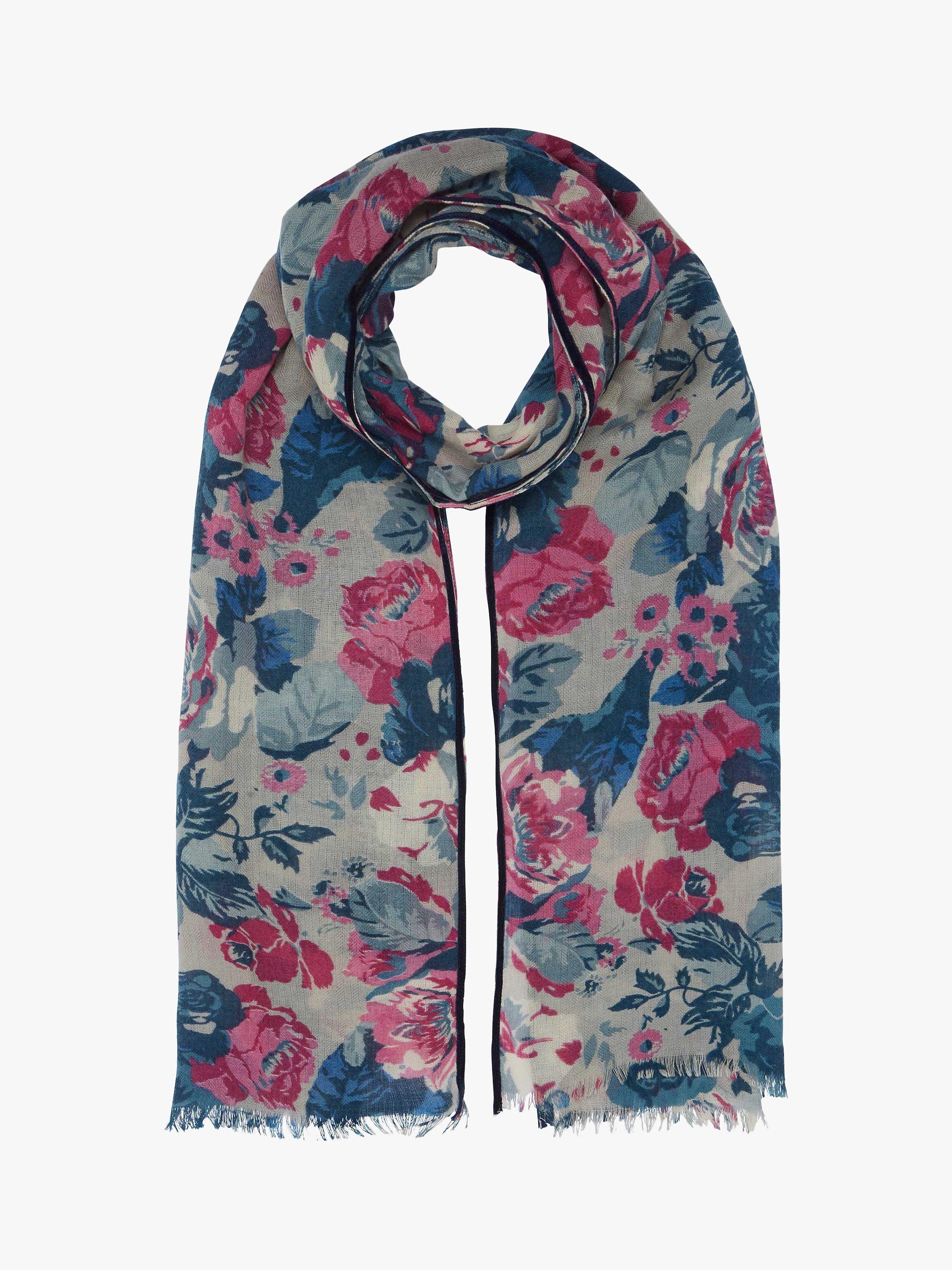 Brora Rose Print Wool Stole, Candy Pink