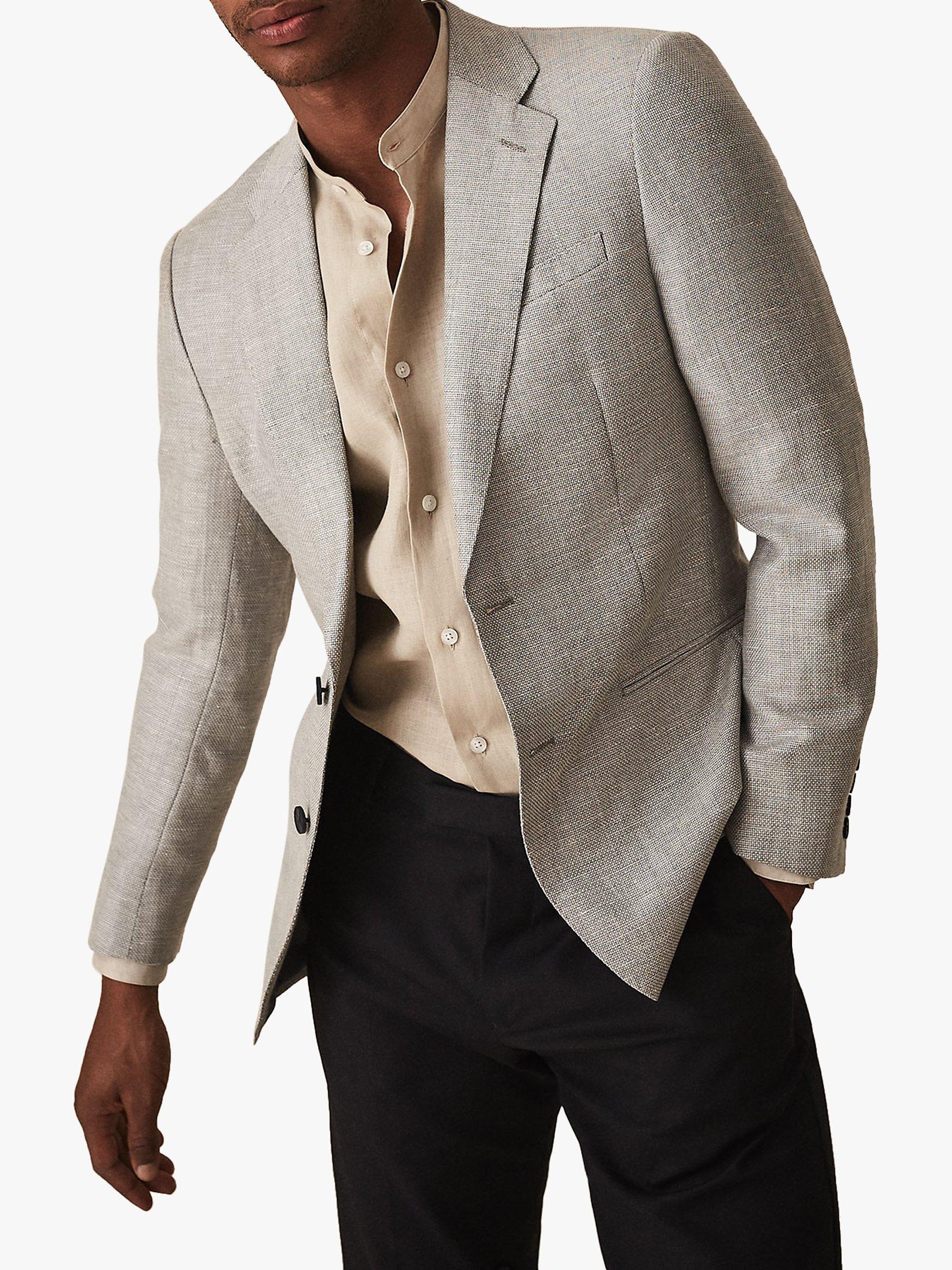 Reiss Lift Wool Linen Textured Slim Fit Blazer, Soft Blue