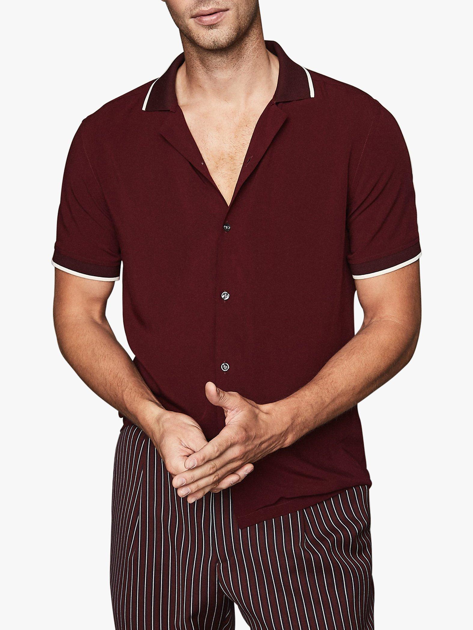 Reiss Alfred Tipped Cuban Collar Shirt, Bordeaux