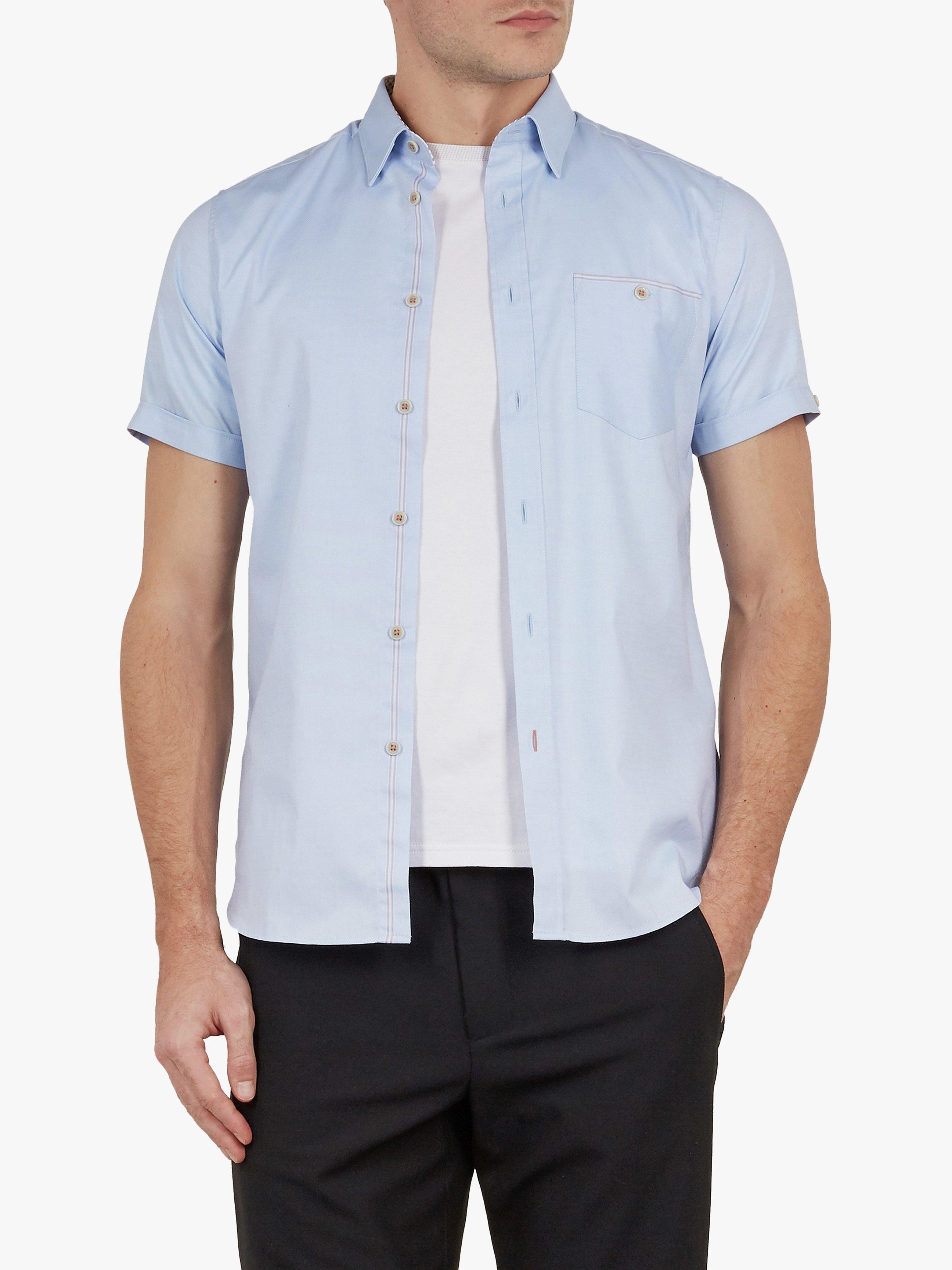 Ted Baker Wallabi Short Sleeve Oxford Shirt, Mid Blue 