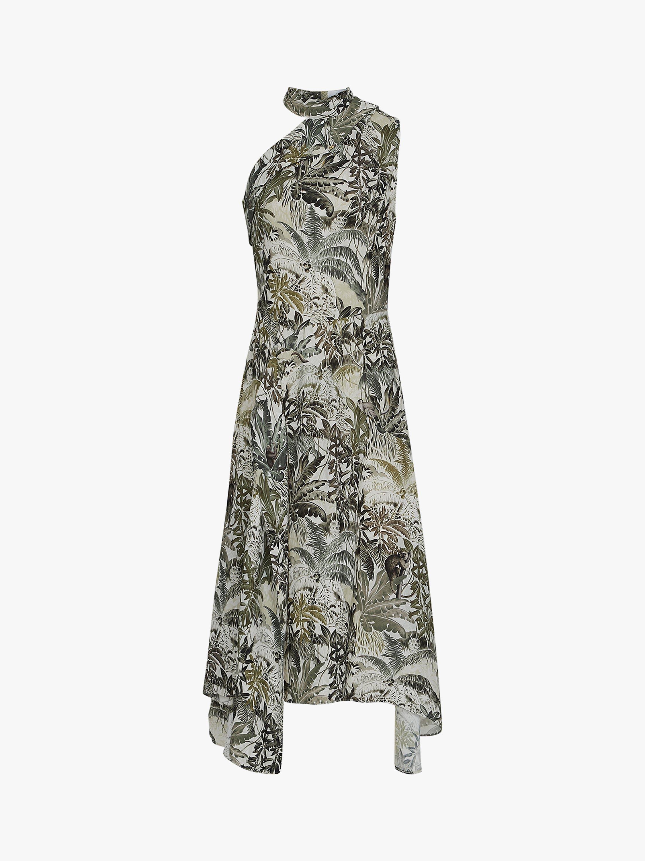 Reiss Adelia Jungle Print Asymmetric Midi Dress Multi