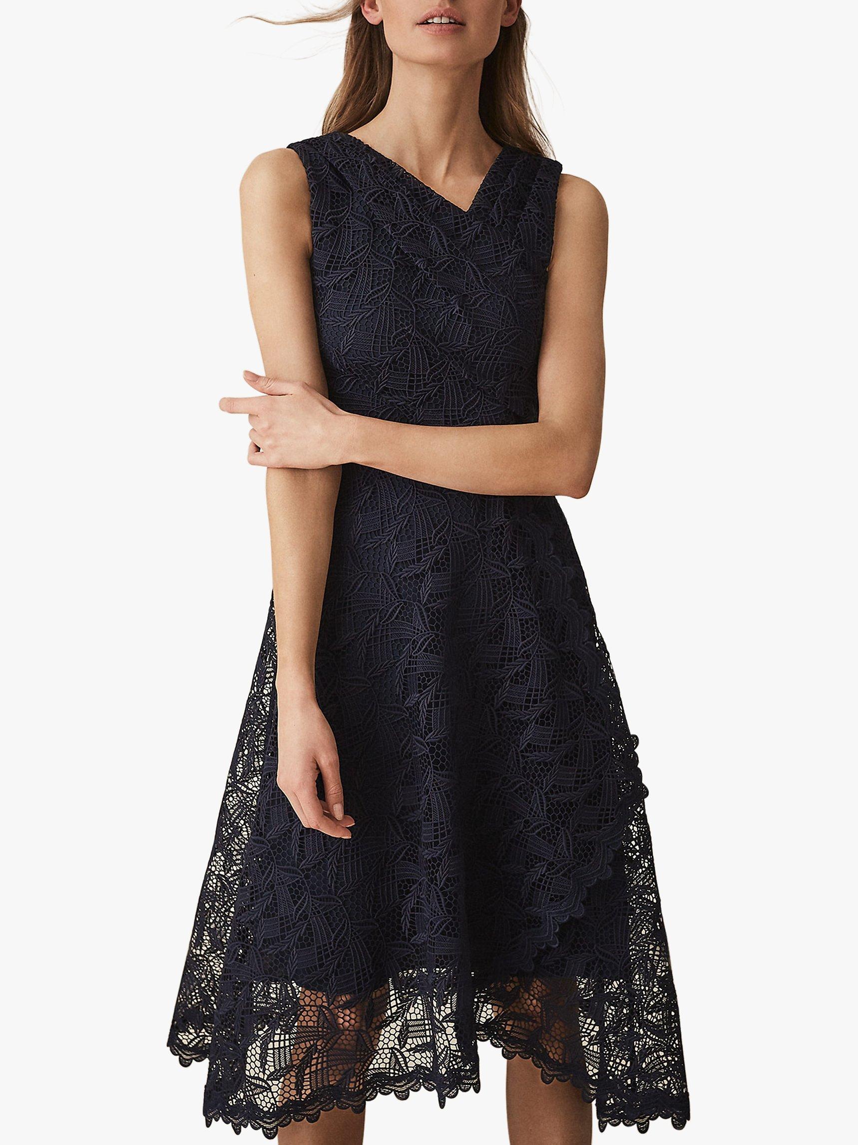 Reiss Rayna Wrap Front Lace Dress Navy