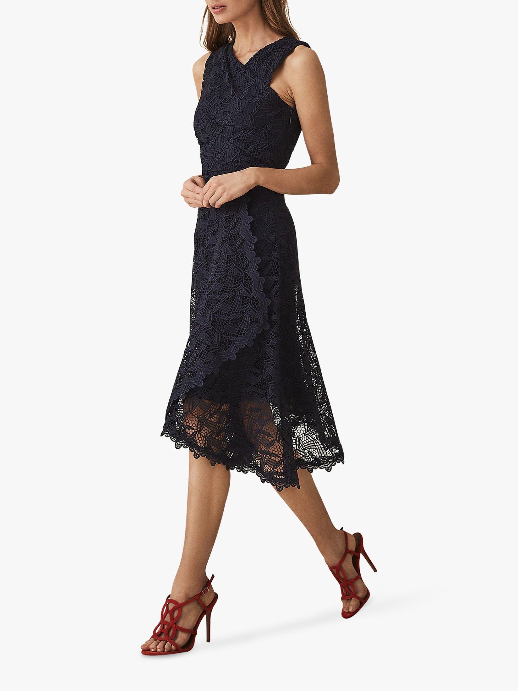 Reiss Rayna Wrap Front Lace Dress, Navy