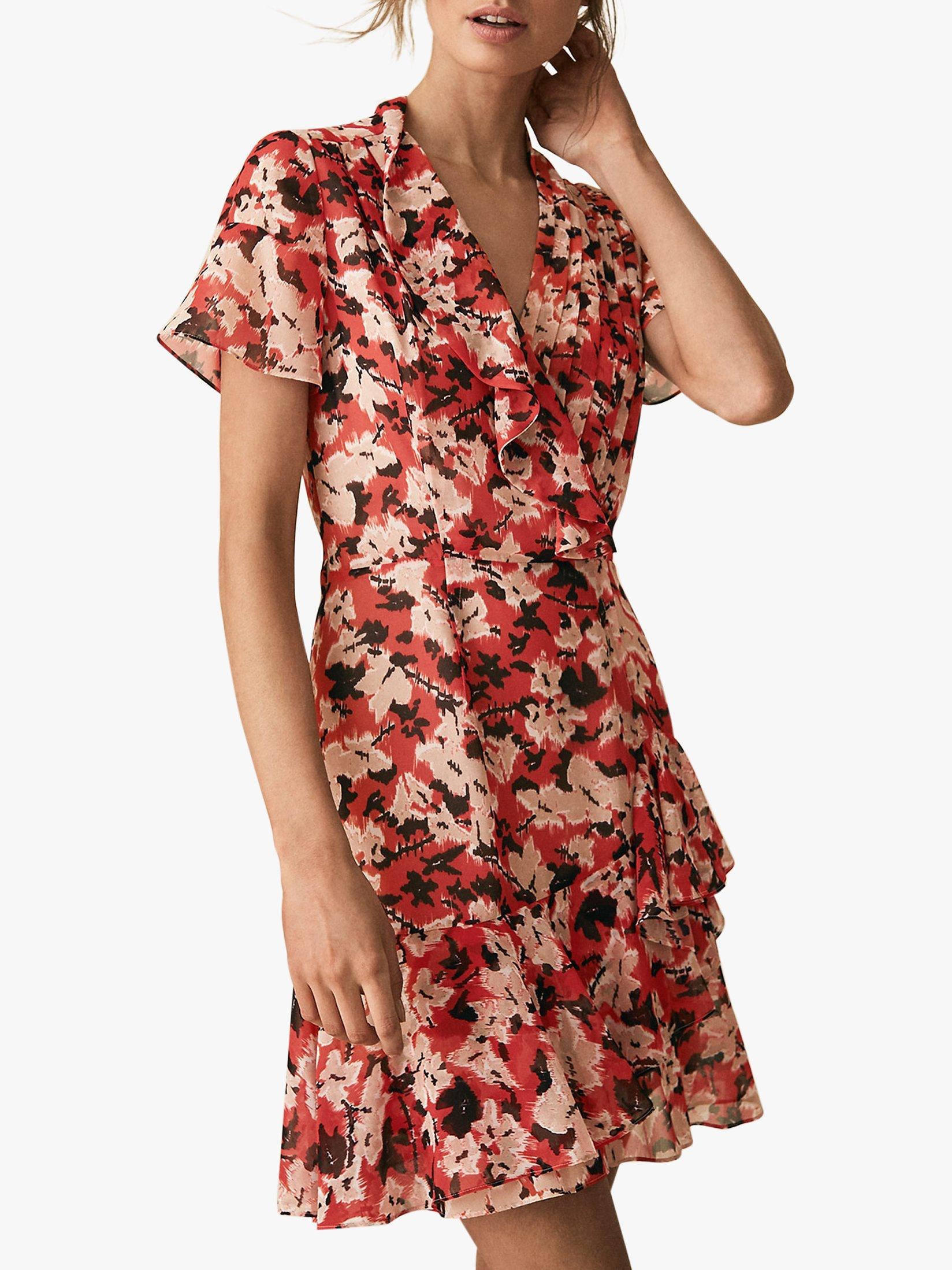 Reiss Marseille Floral Ruffle Dress Red