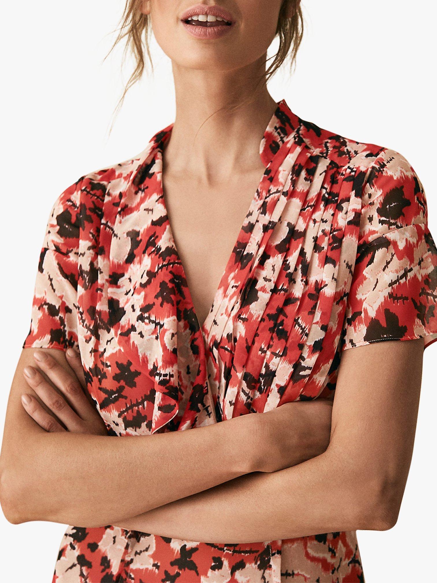 Reiss Marseille Floral Ruffle Dress Red