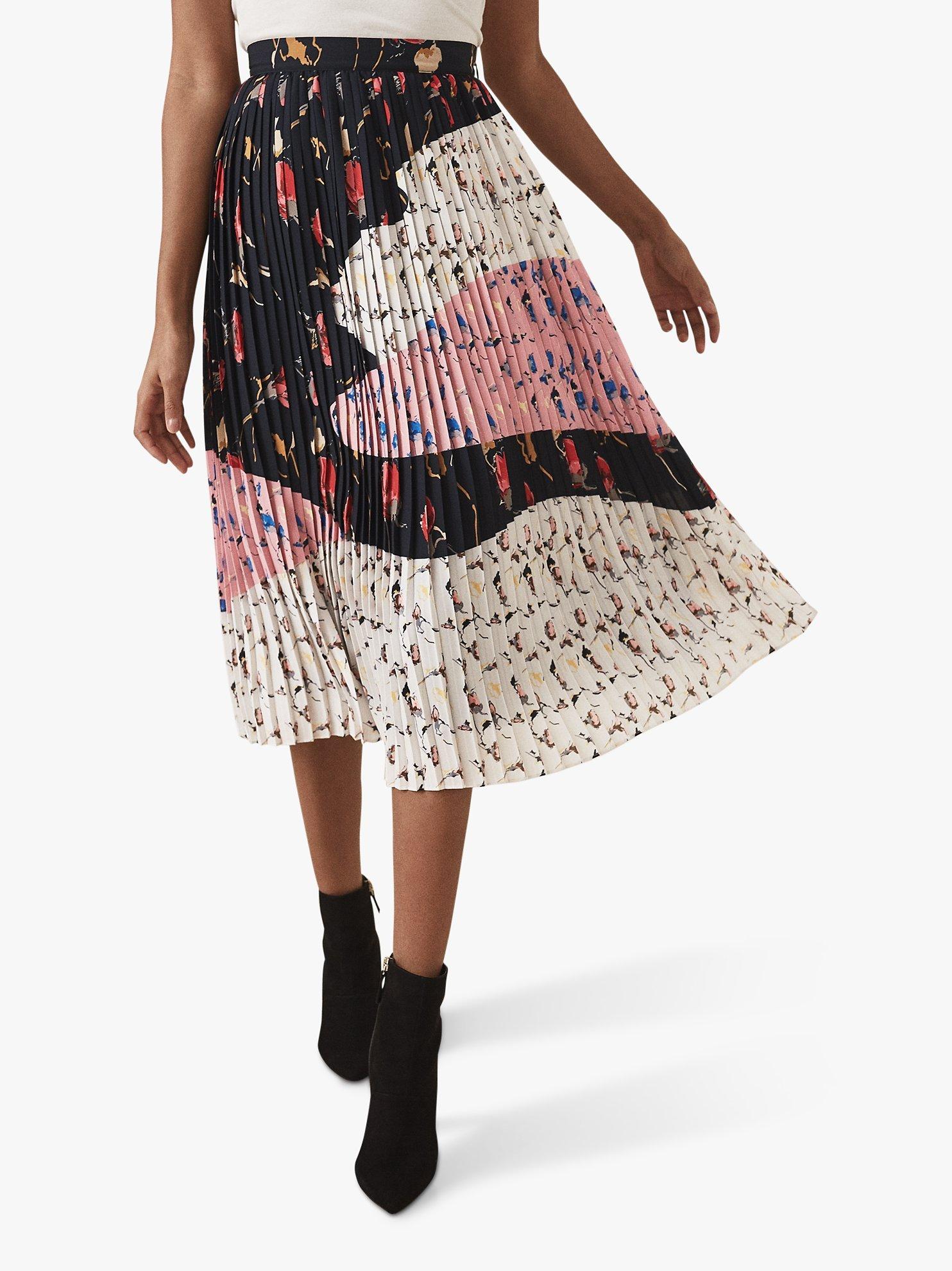 Reiss Olga Floral Pleated Midi Skirt, Multi