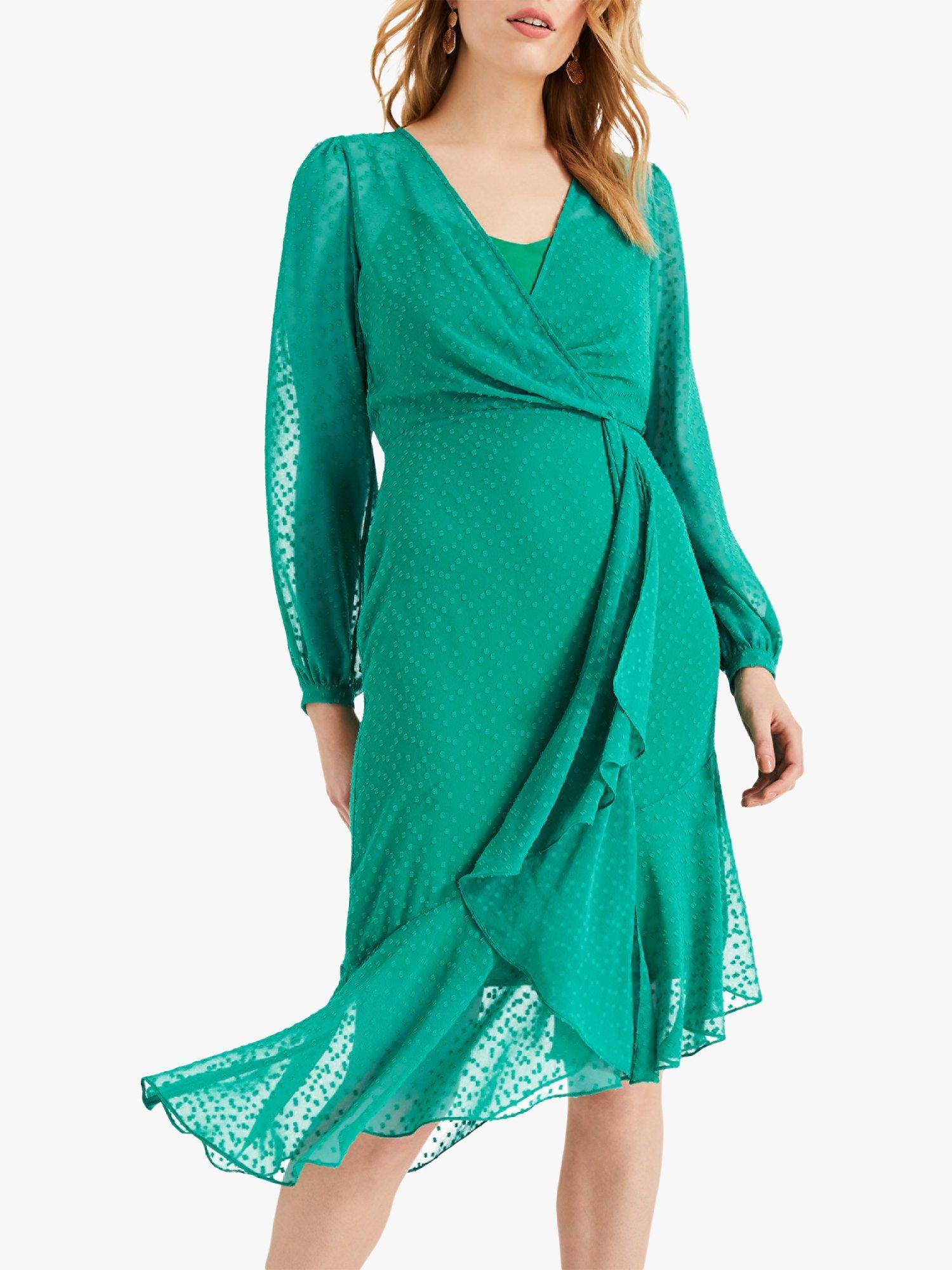 Phase Eight Elaina Spot Detail Wrap Dress, Shamrock