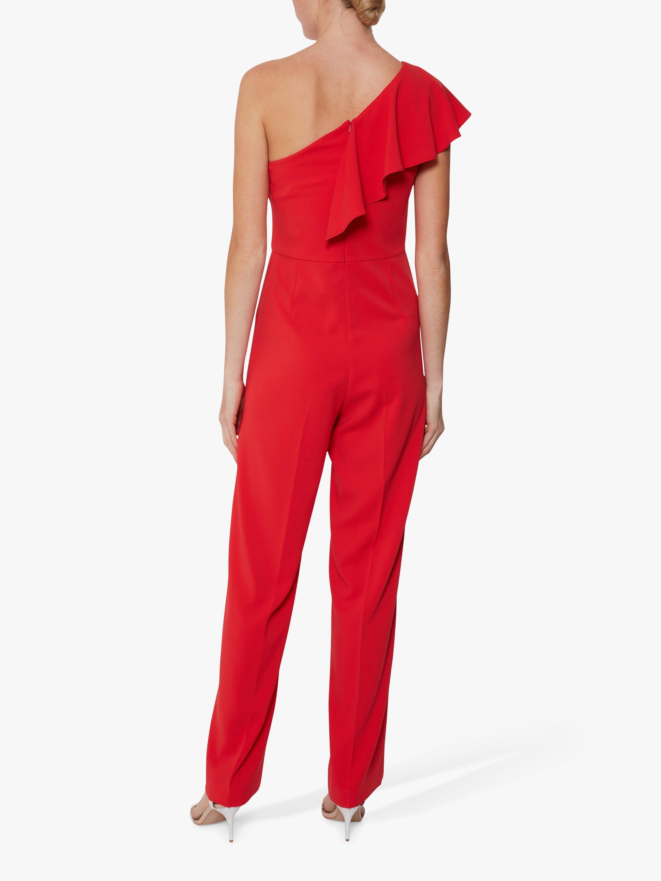 Gina Bacconi Ivana One Shoulder Crepe Jumpsuit, Hot Red, 22