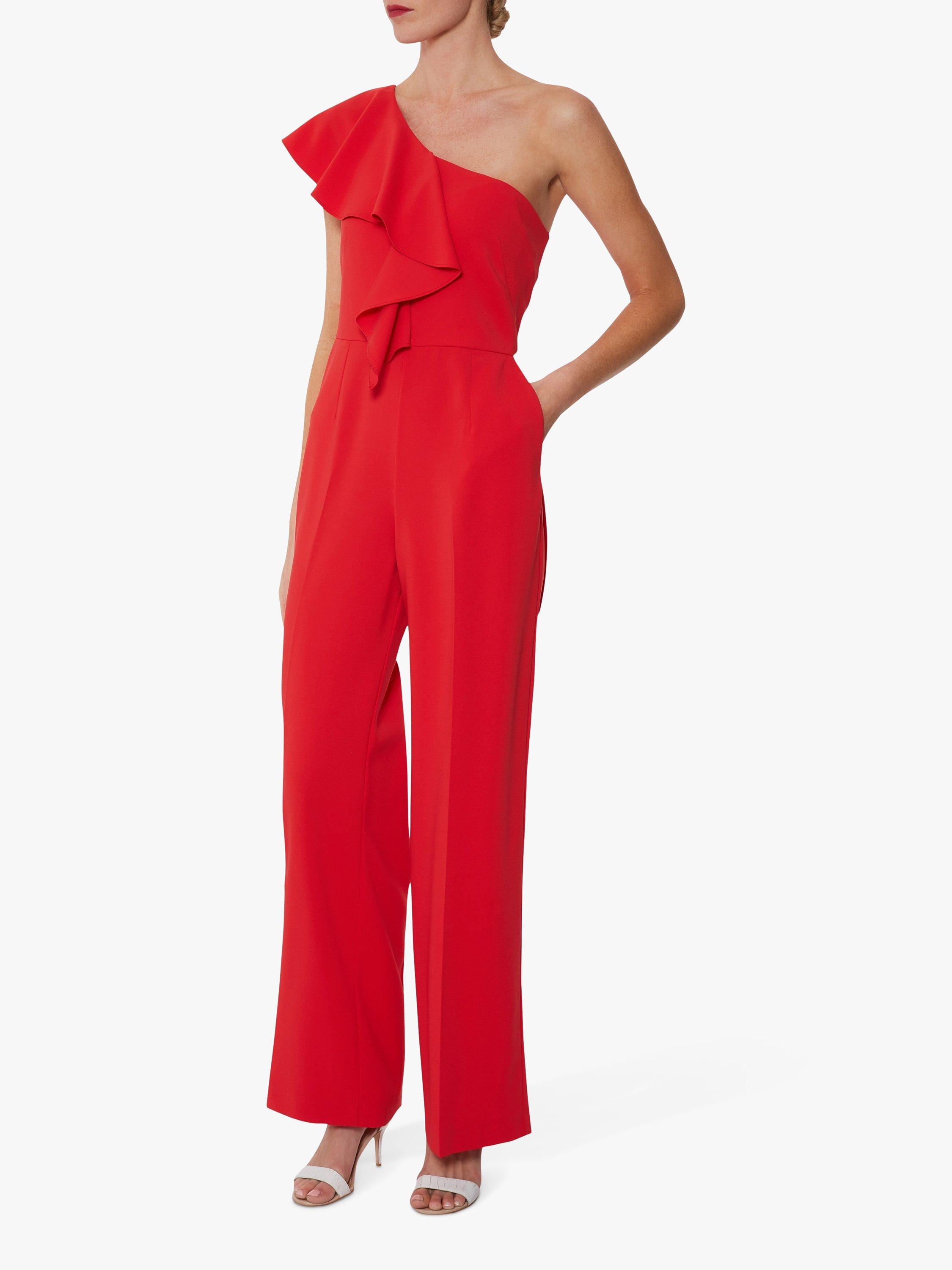 Gina Bacconi Ivana One Shoulder Crepe Jumpsuit, Hot Red, 22