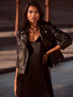 Mint Velvet Leather Zip Biker Jacket, Black - view 2, Black