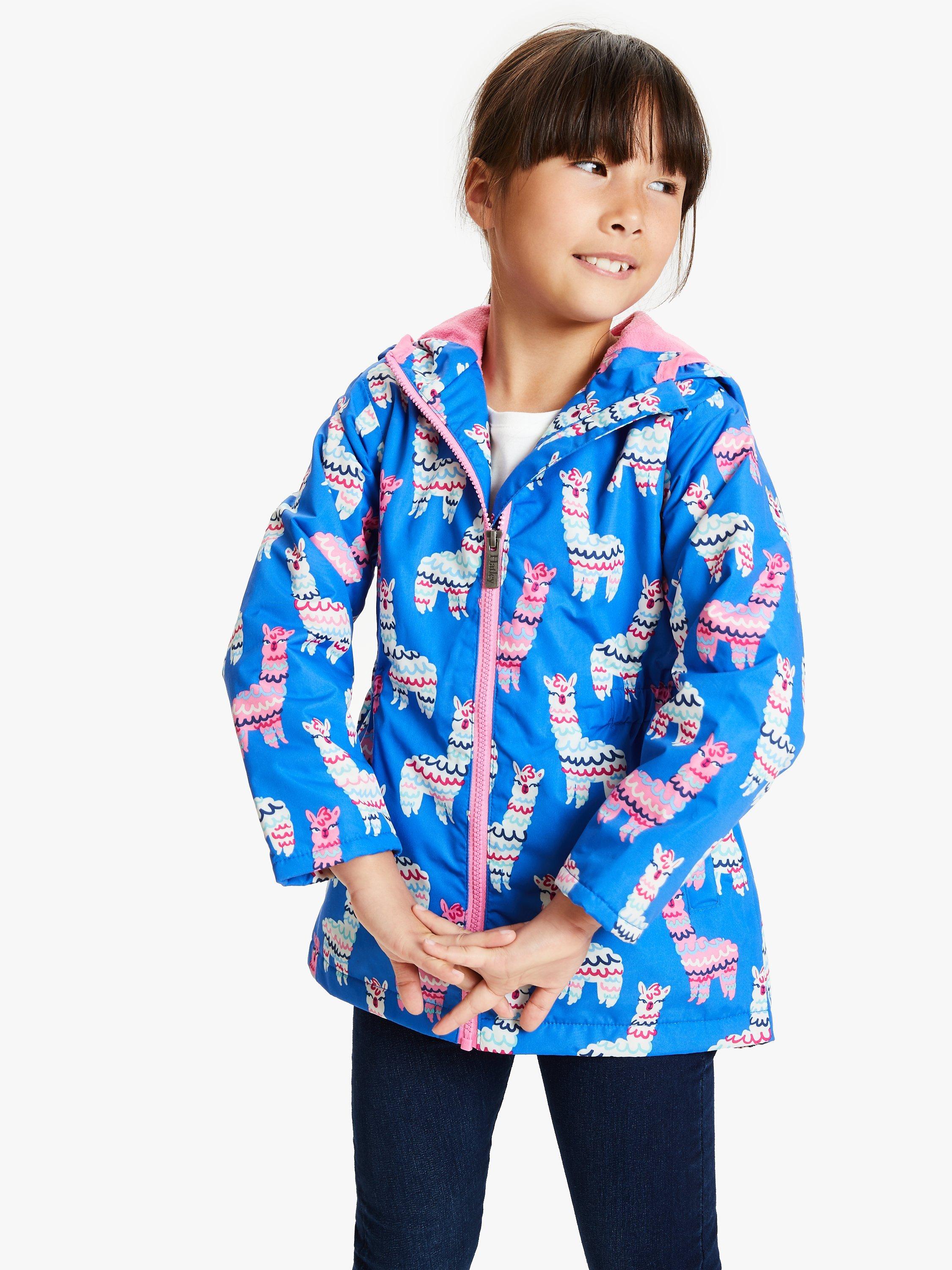 Hatley Girls' Adorable Alpacas Rain Jacket, Blue