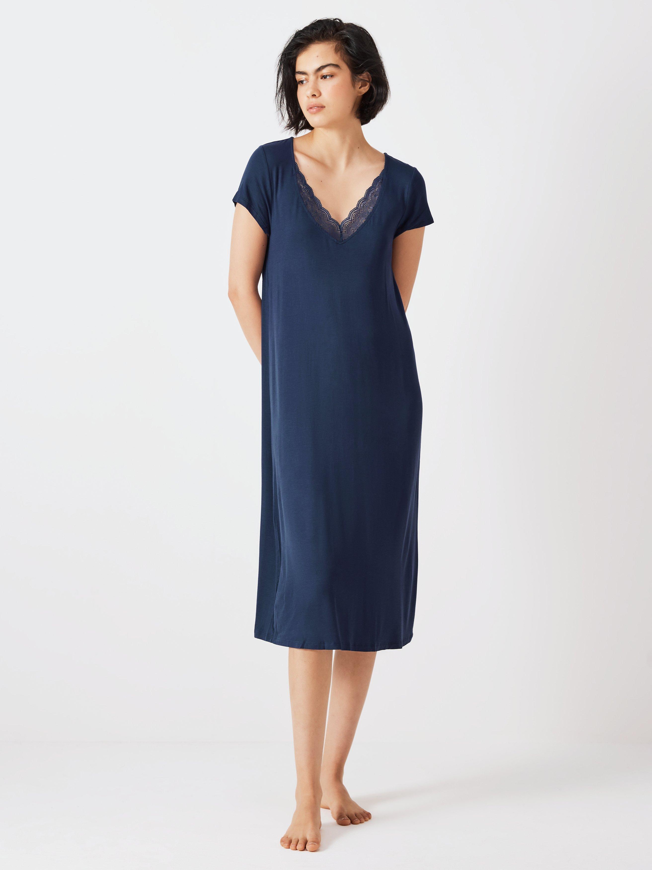 John Lewis Mia Midi Jersey Nightdress, Navy