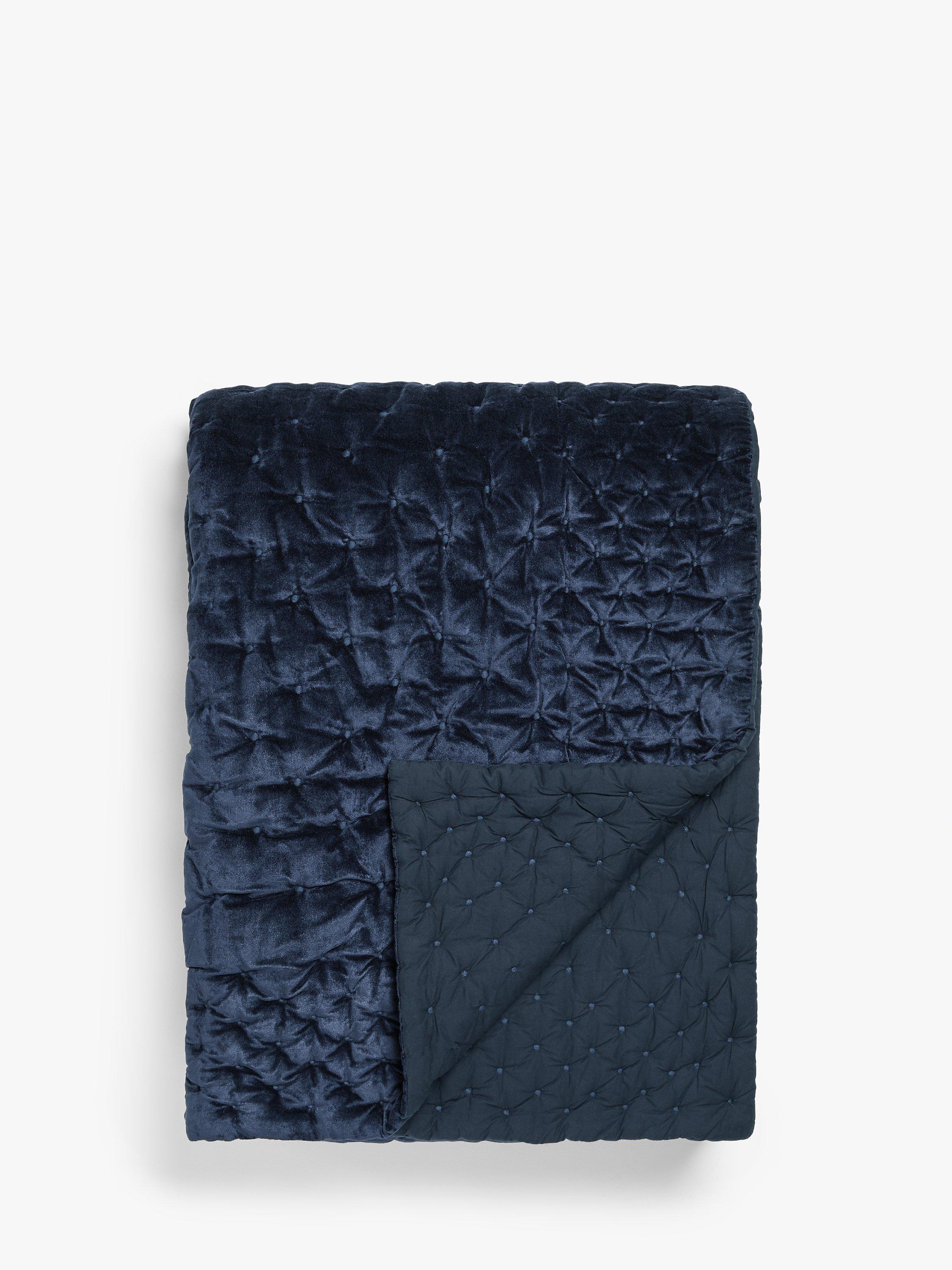 John Lewis Boutique Hotel Velvet Stitch Quilted Bedspread Navy L260 x W250cm