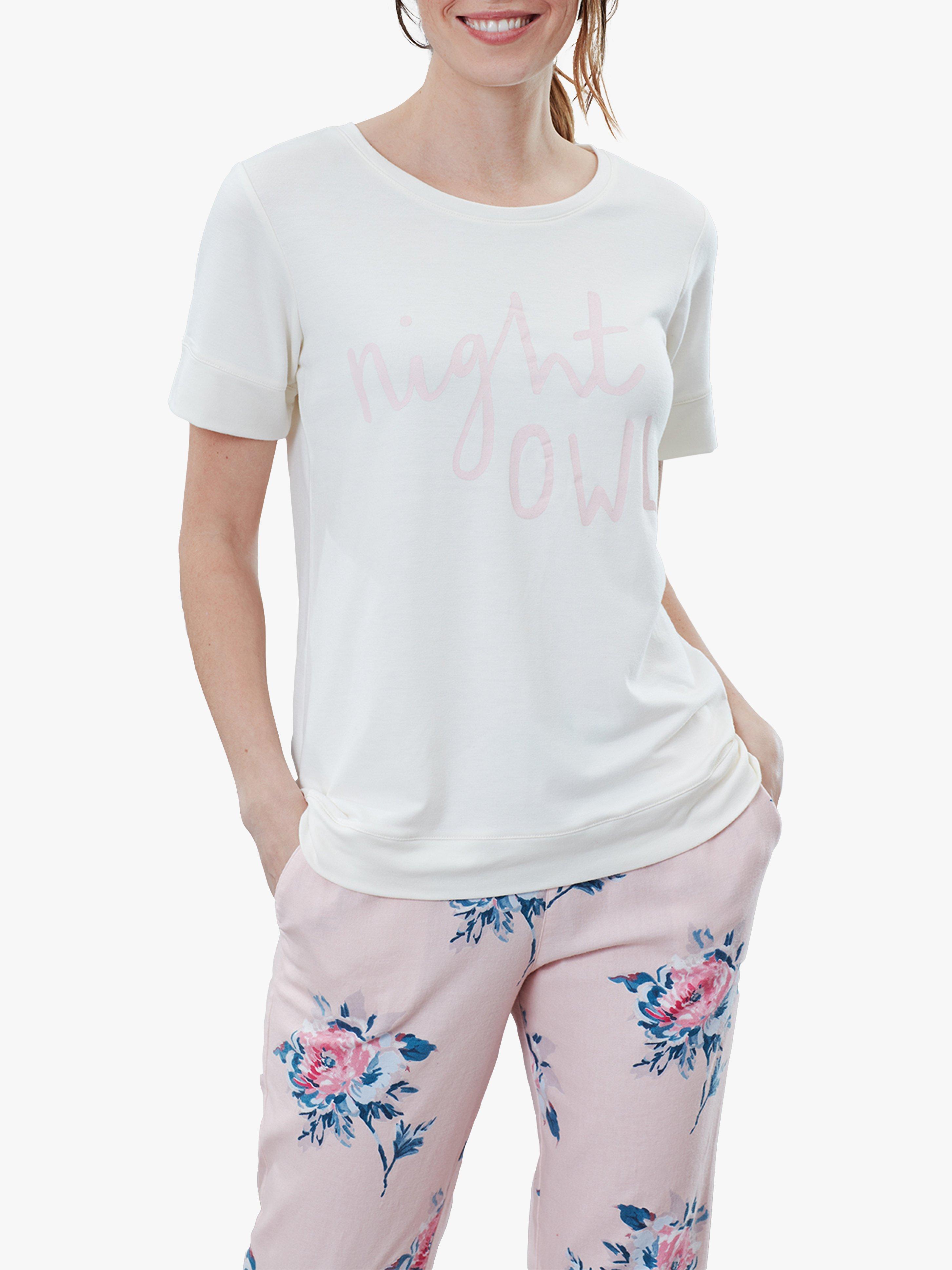 Joules Anna Night Owl Pyjama T-Shirt, White