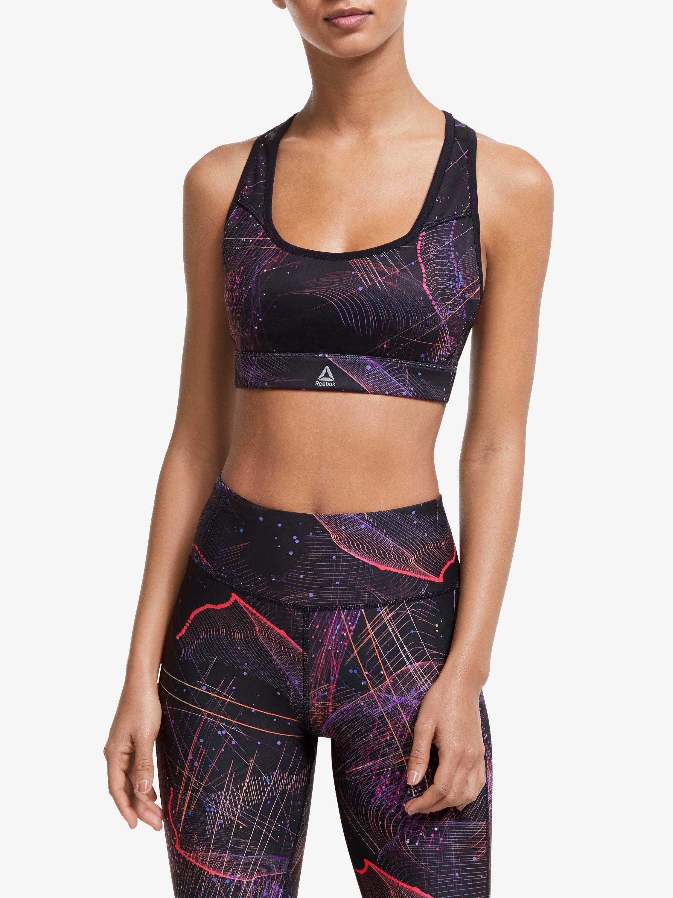 Reebok Hero Racer Medium Impact Padded Sports Bra, Black/Regal Purple