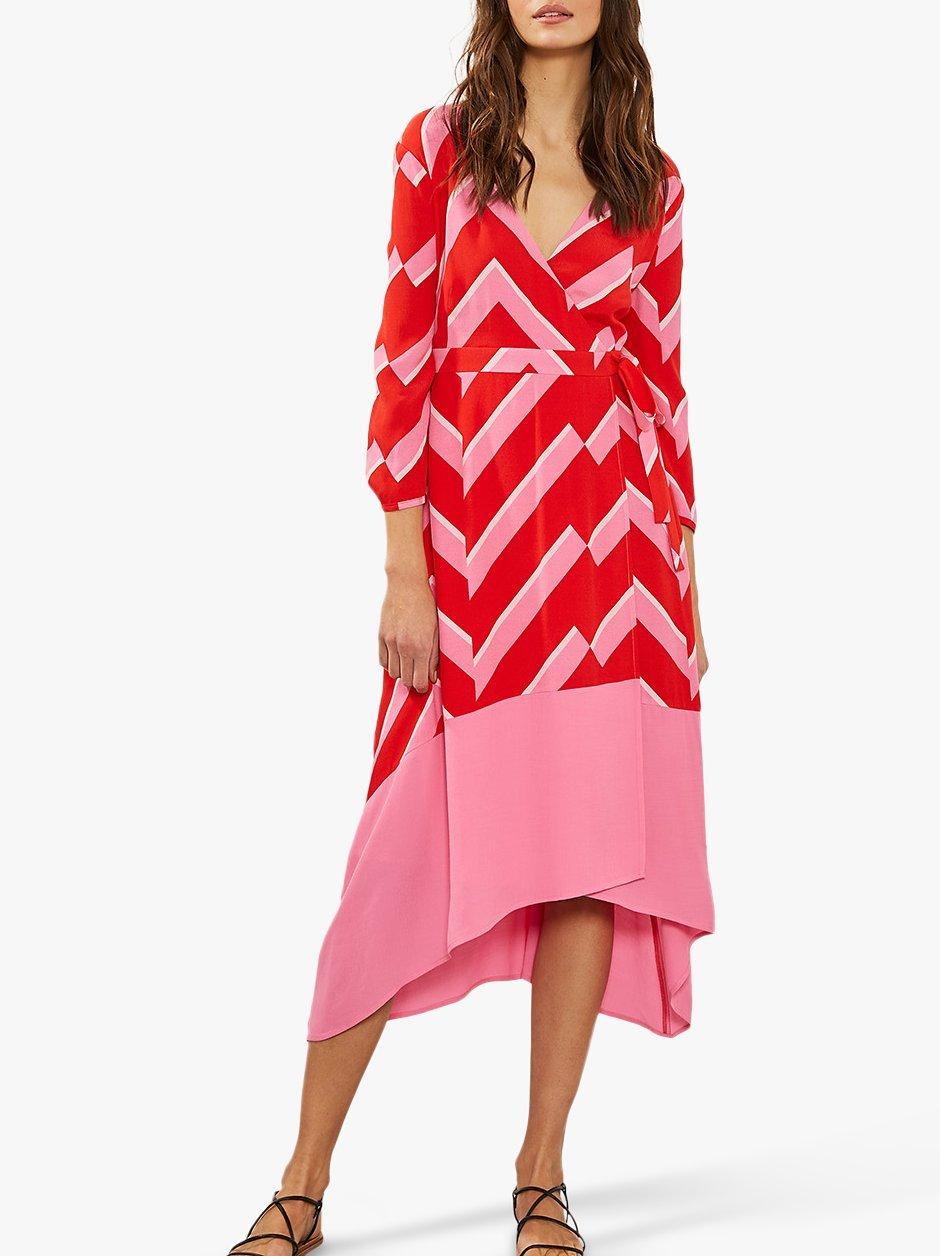 Mint Velvet Chevron Wrap Dress, Pink/Red