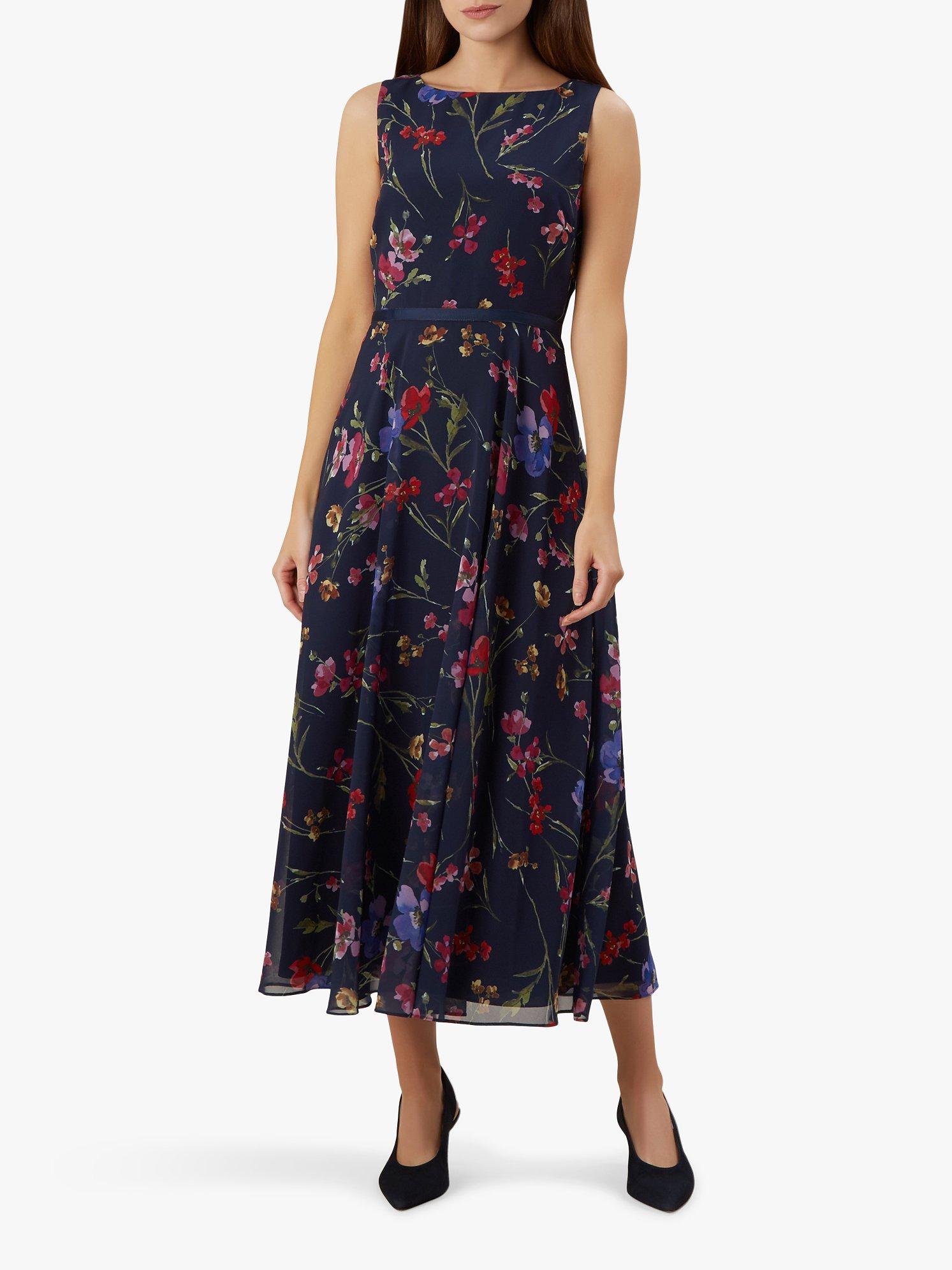 Hobbs Carly Floral Midi Dress Navy Multi