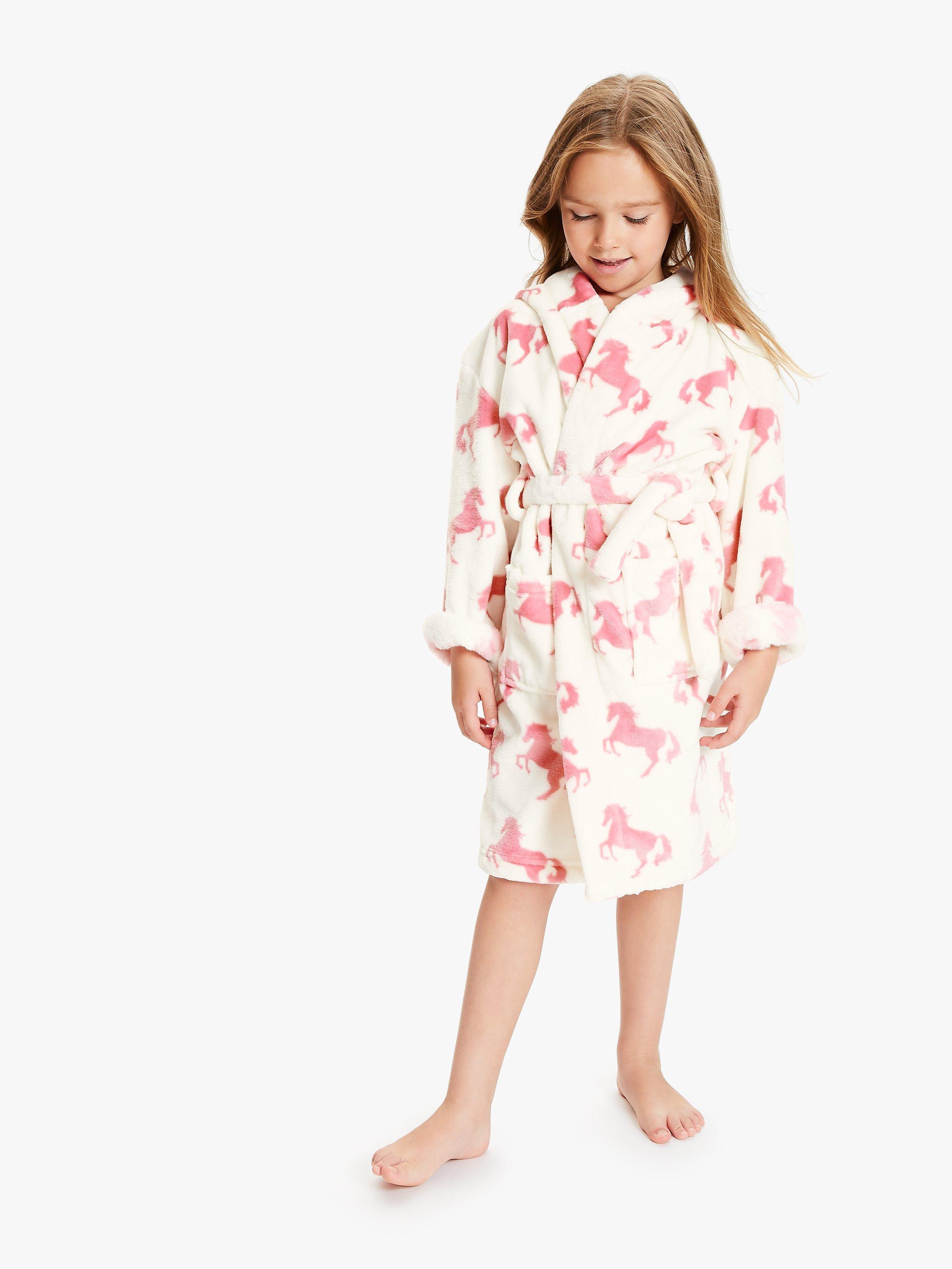 Hatley Girls Horse Print Fleece Robe Cream Pink